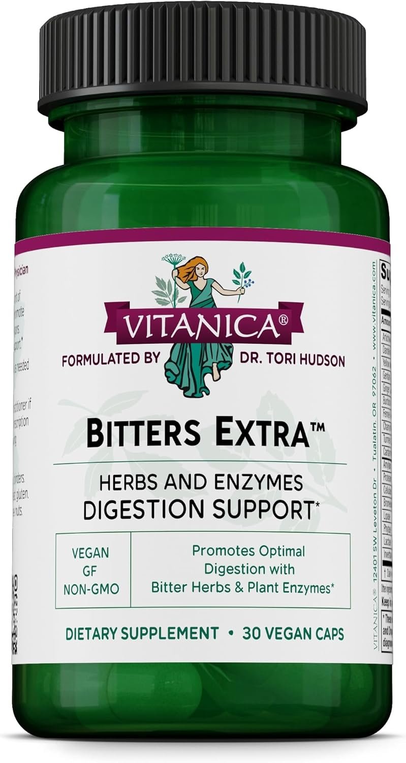 Vitanica Bitters Extra, with Plant-Based Enzymes, Vegan, 30 Capsules