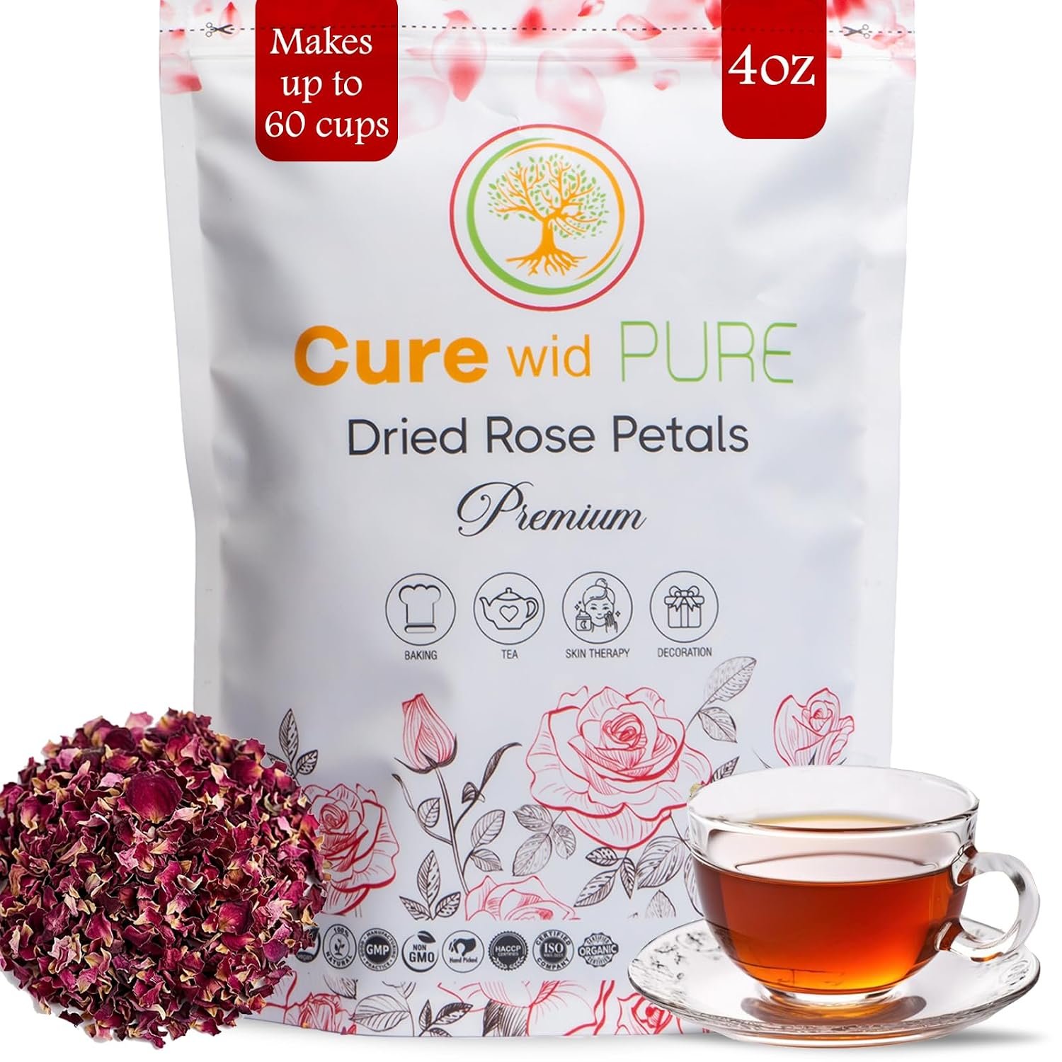 Cure wid Pure Organic Dried Rose Petals 4oz – Food Grade Edible Rose Petals