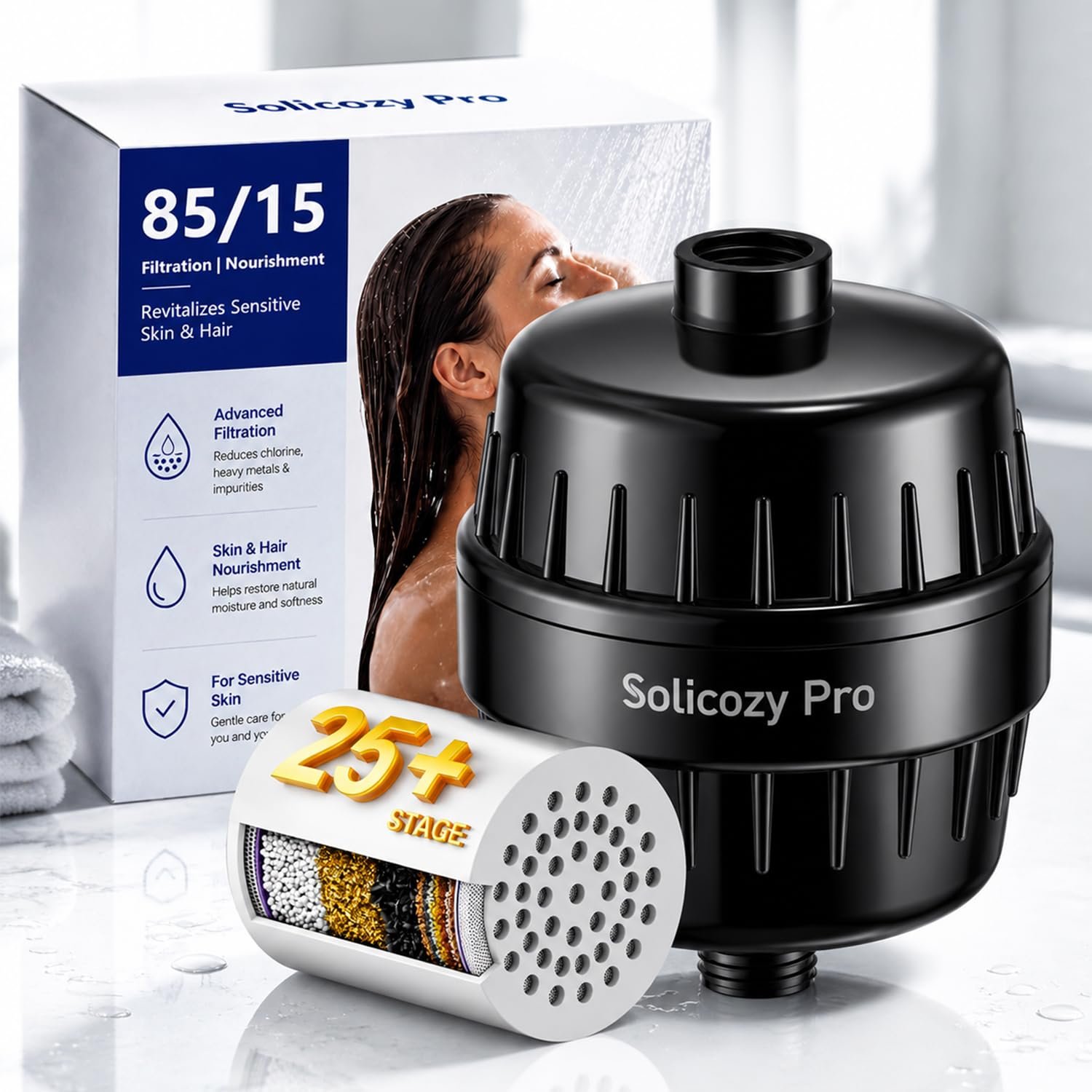 Shower Filter for Hard Water & Shower Water Softener, Sensitive Skin & Hair