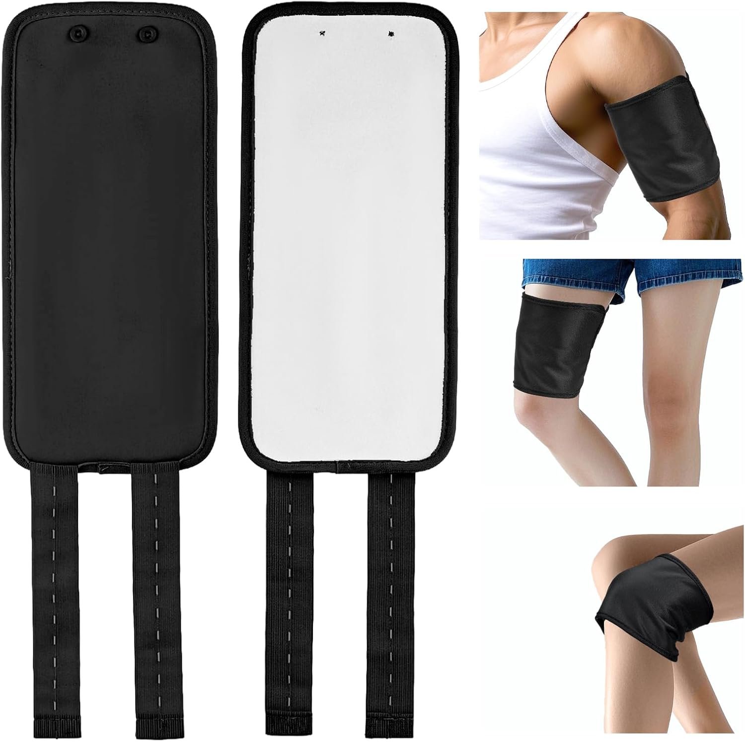 Ptwola 2 Pcs Castor Oil Pack Wrap Leakproof Caster Oils Compress Pads with Adjustable Elastic Shoulder Straps Reusable Essential Leg Care Pack for Men Women Elbow Hand Arm Thigh Leg Knee(Black)