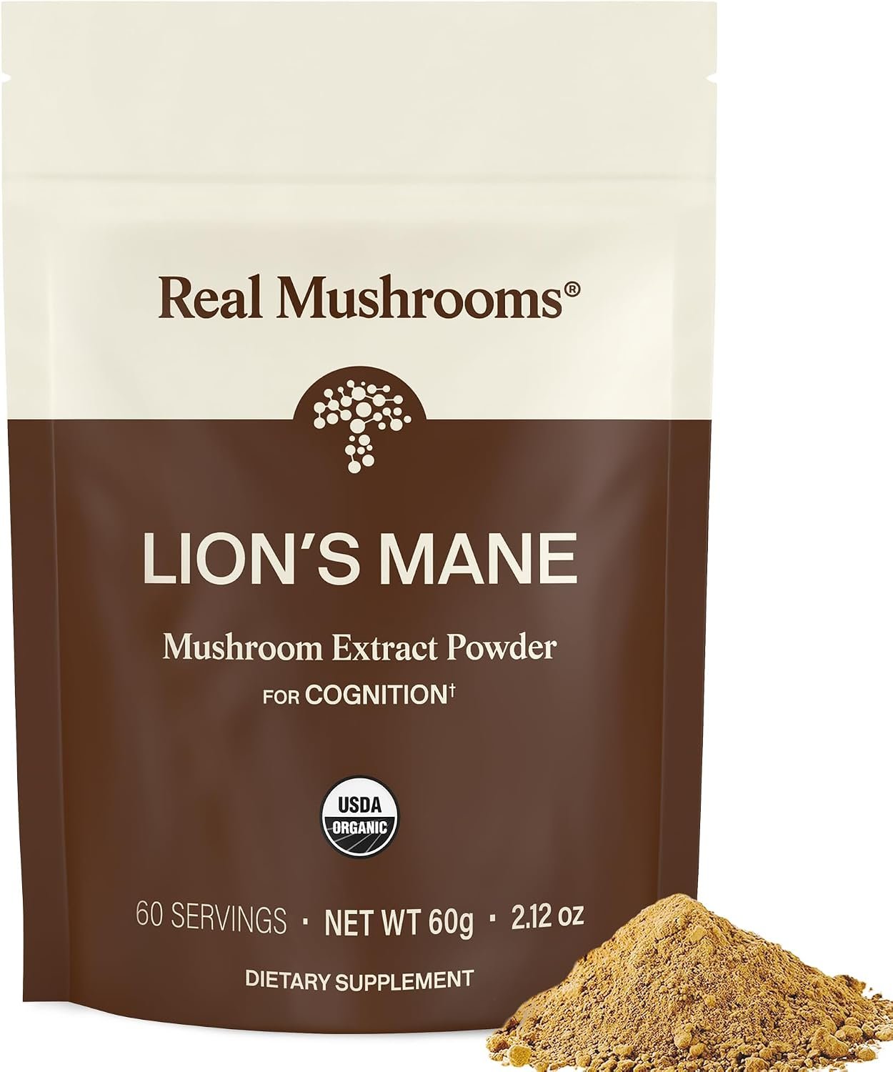 Real Mushrooms Lion’s Mane Extract Powder, Organic Adaptogen, 60 Servings