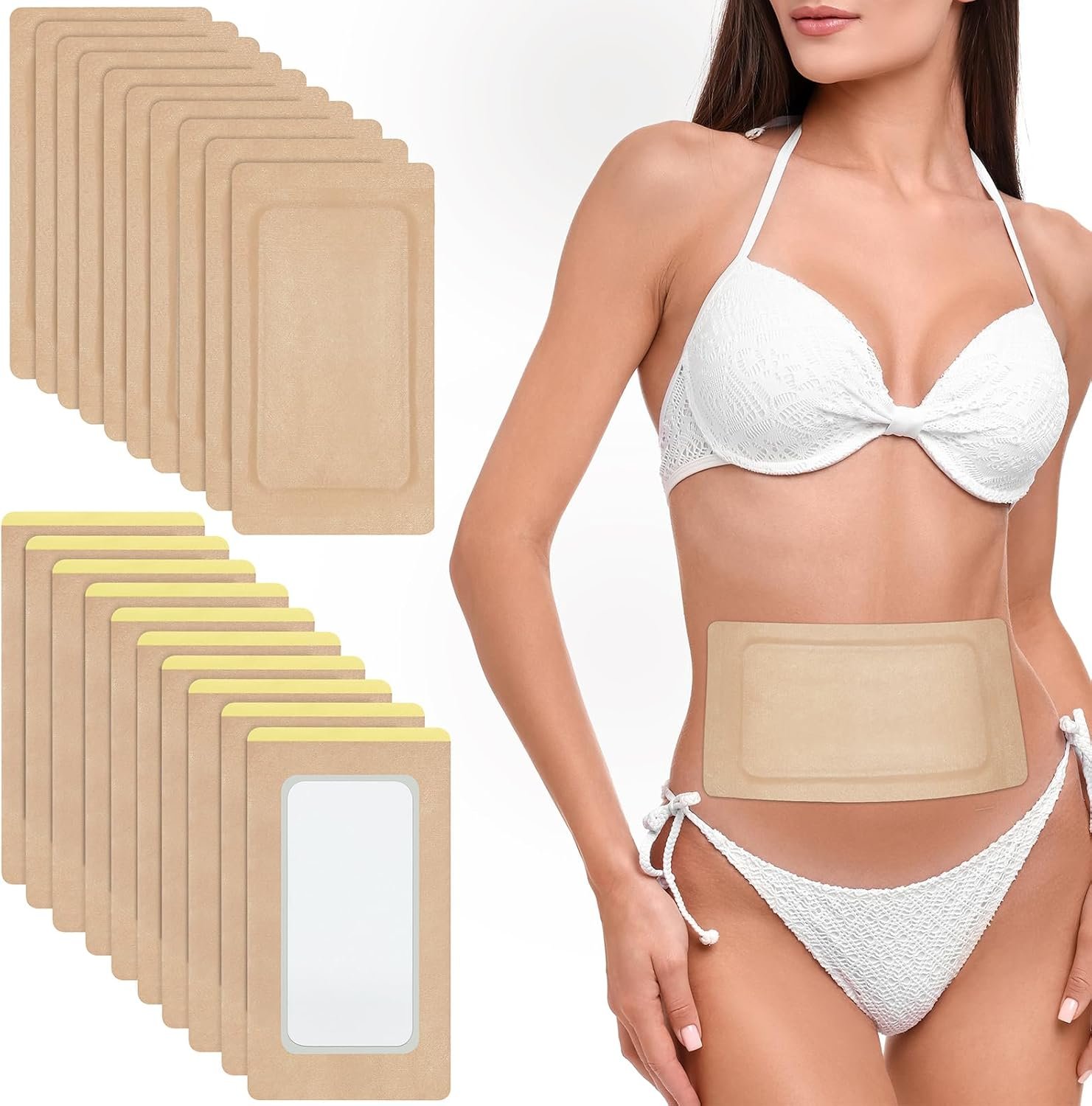 20Pcs Castor Oil Pack Wrap, Organic Cotton Castor Oil Patches for Liver, Stomach, Belly Button, 11.8″x6.3″, Disposable Self-Adhesive, Leak-Free, 5X Absorbent Cotton Pad, Portable