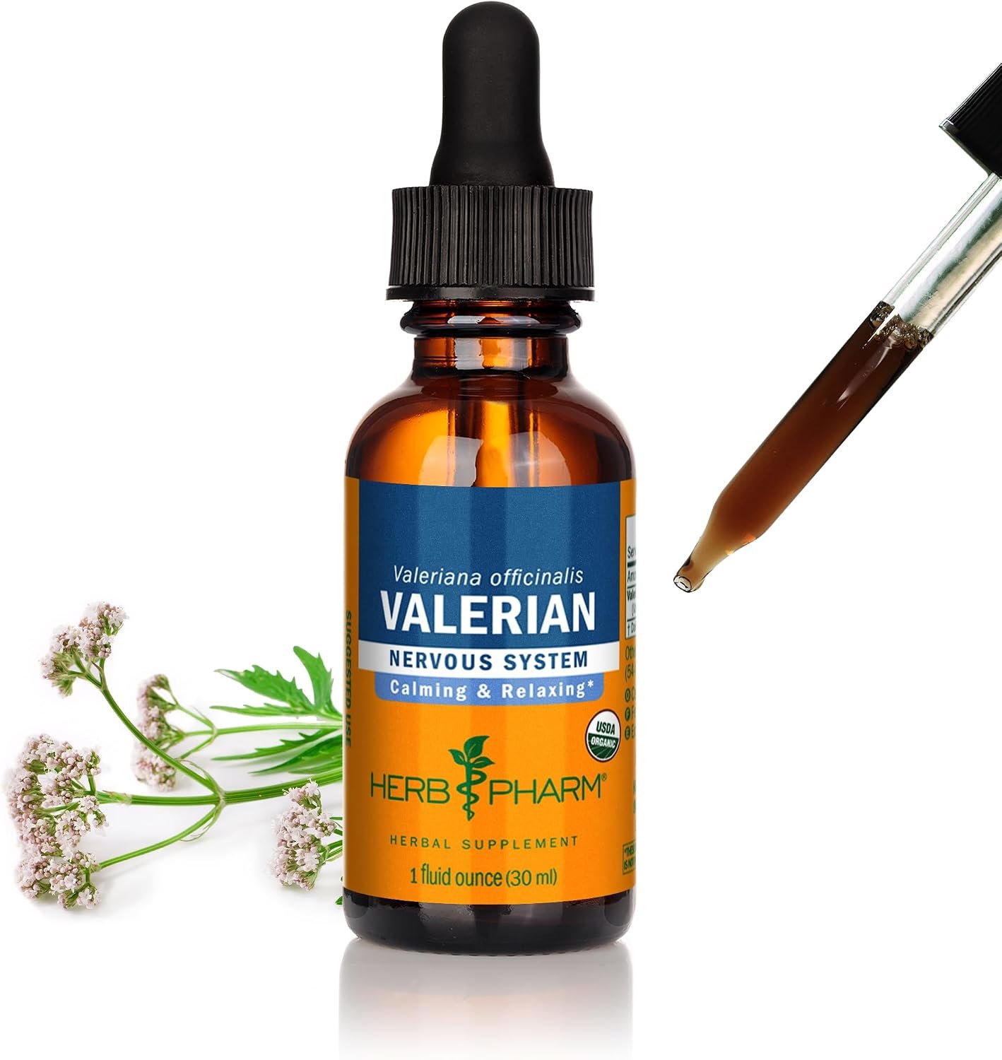 Herb Pharm Valerian Liquid Extract: USDA Organic Calming Valerian for Sleep & Relaxation, Fast-Absorbing Liquid Herbal Supplement with Valerian Root & Rhizome, Up to ~3 Week Suppl, 1 oz
