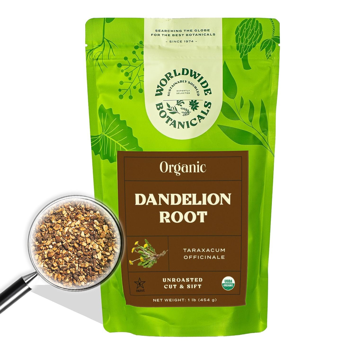 Worldwide Botanicals Organic Dandelion Root – 1 lb – Cut & Sifted – Raw, Unroasted – Taraxacum officinale – Raíz de Diente de León – Perfect Prebiotic, Detox, Cleansing, Digestive Tea – 16 ounces