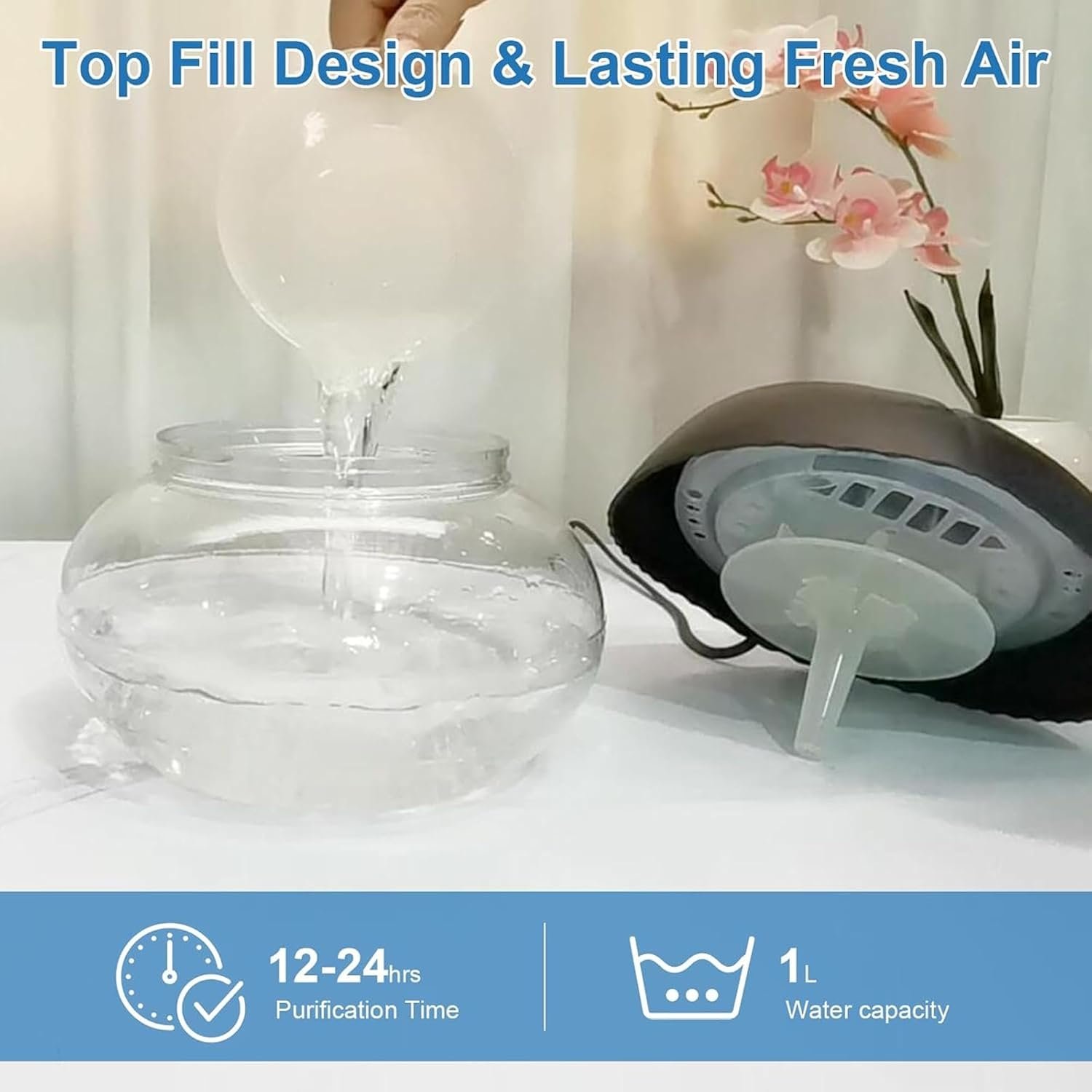 Water-Based Purifier, Water Filter Air Washer For Home and Office – Essential Oil Aroma Diffuser With 7 LED Color Night light – Small Air Cleaner For Smoke and Pets (Black)