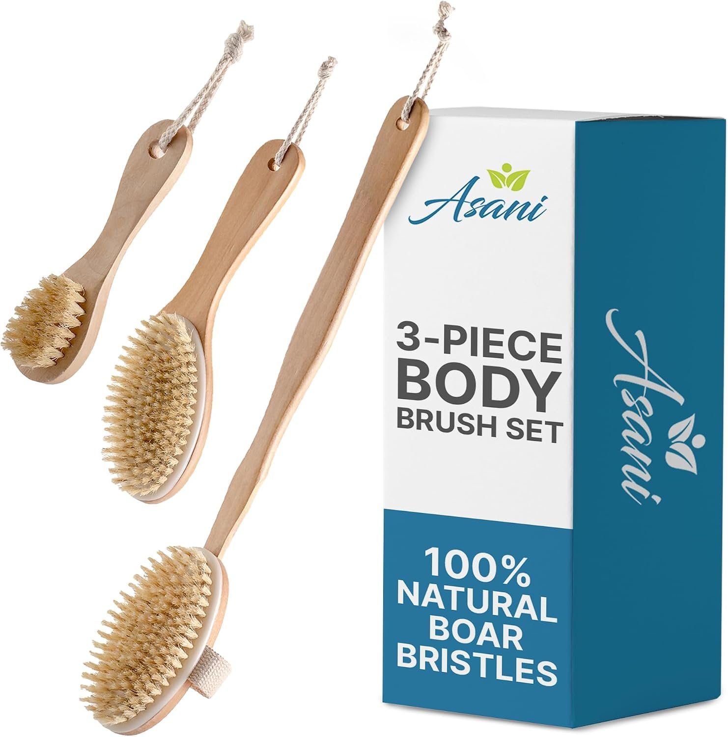Asani 3-Piece Dry Brushing Body Brush Set for Lymphatic Drainage and Skin