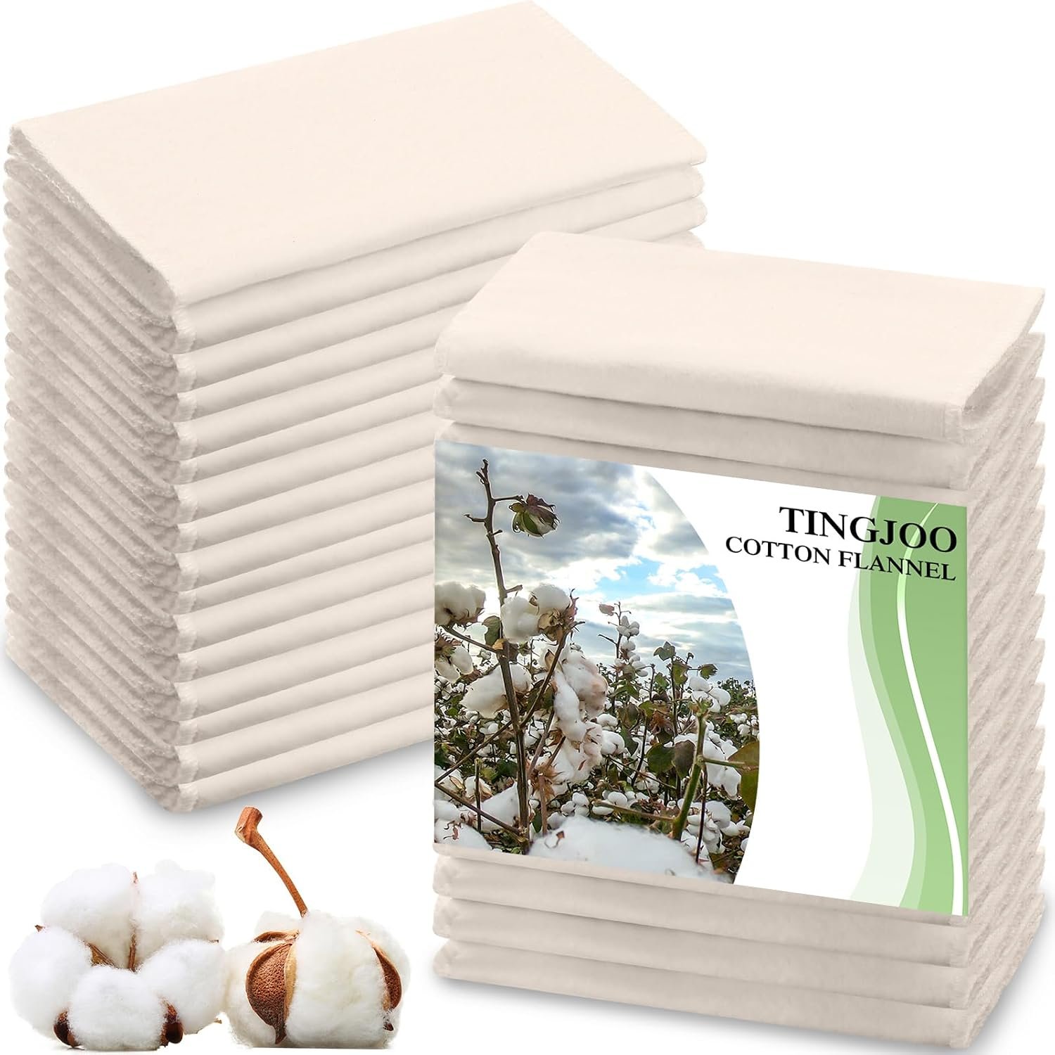 Tingjoo 30 Pcs Organic Cotton Flannel for Castor Oil Pack Wrap, White