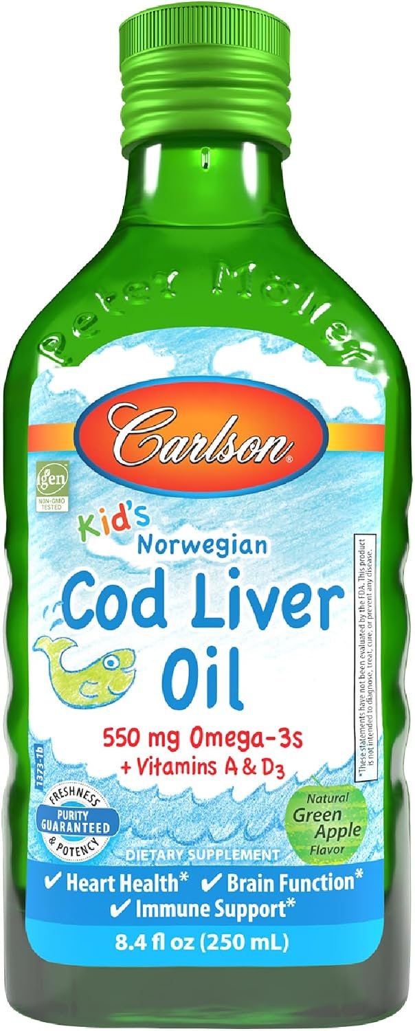 Carlson Kid’s Cod Liver Oil, 550 mg, Omega-3s, 250 mL (8.4 Fl Oz)