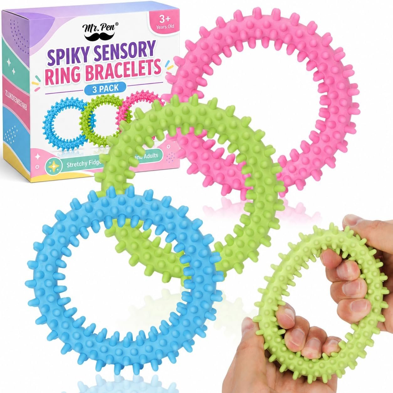 Mr. Pen- Spiky Sensory Ring Bracelets, 3 Pack, Rubber Sensory Bracelets