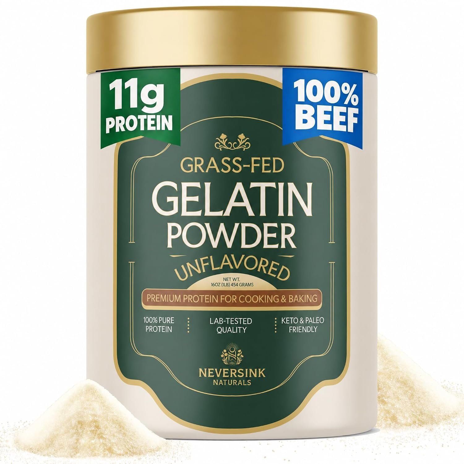 Neversink Naturals Gelatin Powder Unflavored, Grass Fed Beef Gelatin, 1 lb