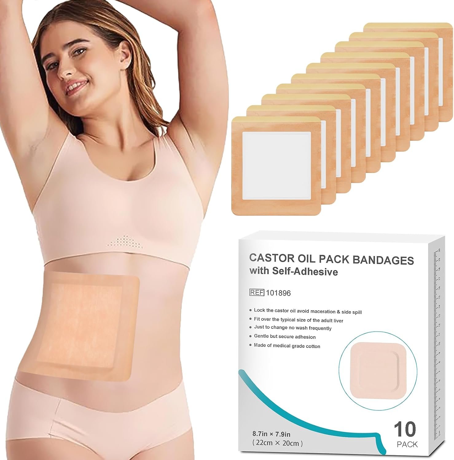 10Pcs Castor Oil Pack Wrap, 8.7″*7.9″ Organic Cotton Pads
