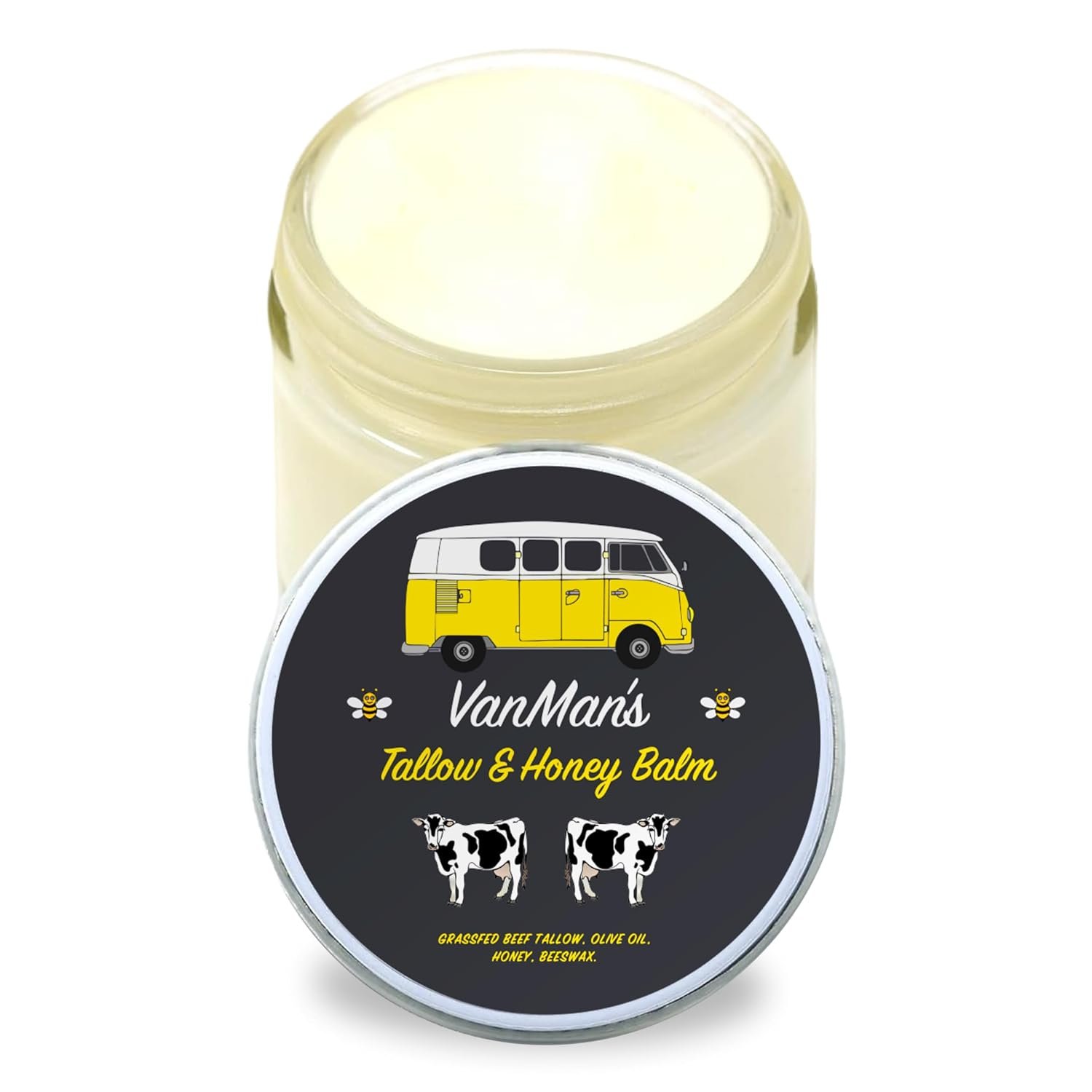 Vanman’s Tallow and Honey Balm With No Added Scent – Face Moisturizer with Grass-Fed/Finished Beef Tallow for Skin, Organic Raw Honey and Beeswax, Cold Pressed Olive Oil – 2 oz