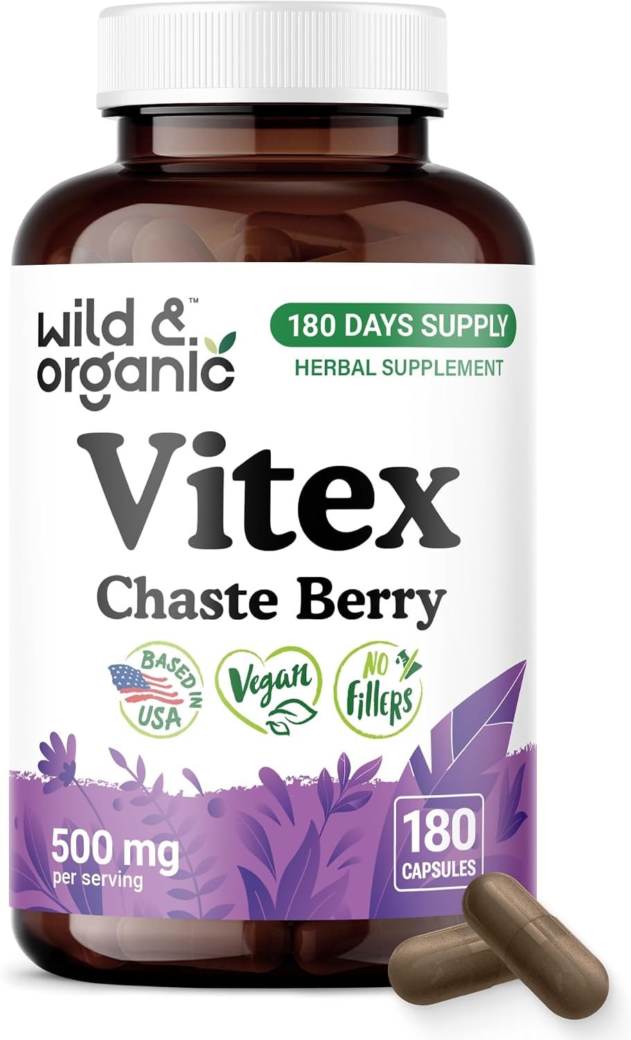 Wild & Organic Vitex Chasteberry Capsules – Menopause Support – 180 Count