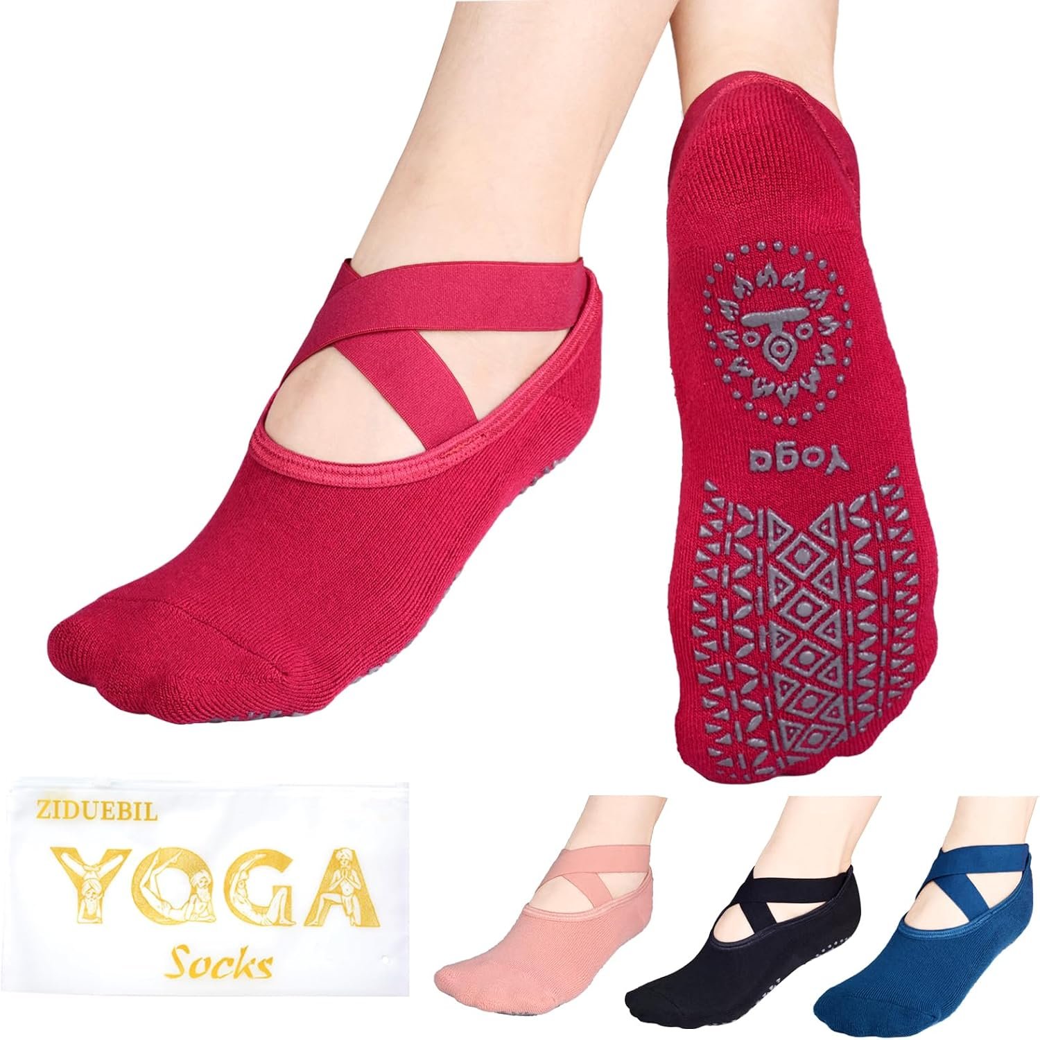 4-Pack Professional Yoga Socks for Women – Pilates Grip Socks for Barre, Dance, Plasticity, Home, Studio – Fits US 5-10