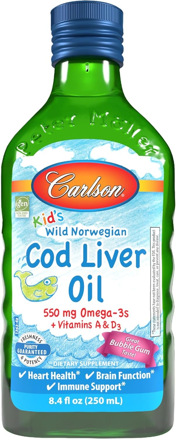 Carlson Kid’s Cod Liver Oil, 550 mg, Omega-3s, 250 mL (8.4 Fl Oz)