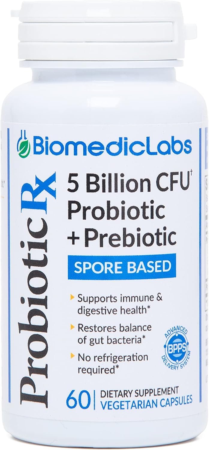 Probiotic Rx: 5 Billion CFU – Probiotic + Prebiotic – Spore-Based – 60-Day Supply – SBO – Supports Immune & Gut Health – Soil-Based Organisms – No Refrigeration Required