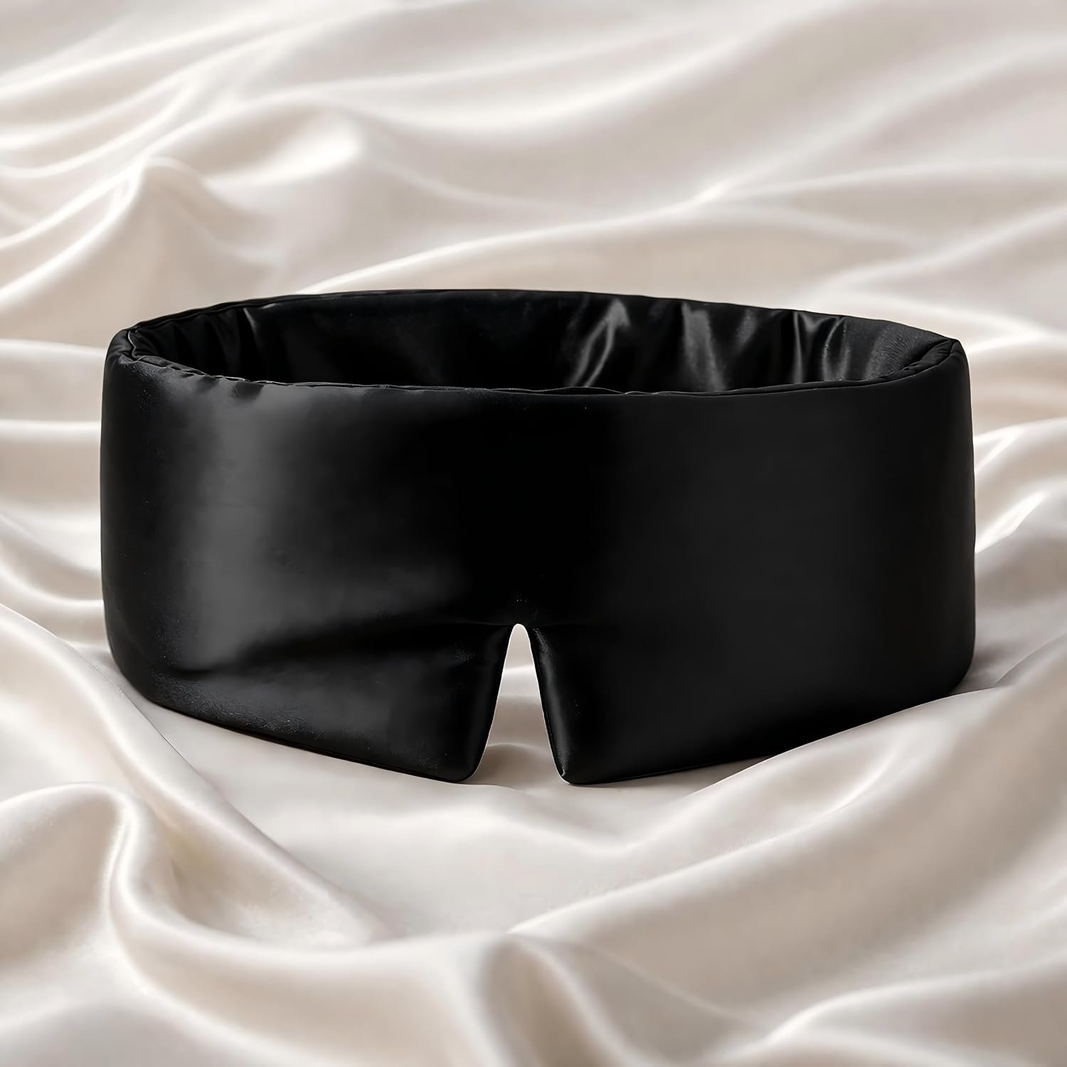 100% Pure Mulberry Silk Sleep Mask – Luxury Ultra Soft Light Blocking Eye Mask with Face-Hugging Fit & Adjustable Strap for Deep Sleep, Travel & Relaxation (Black)