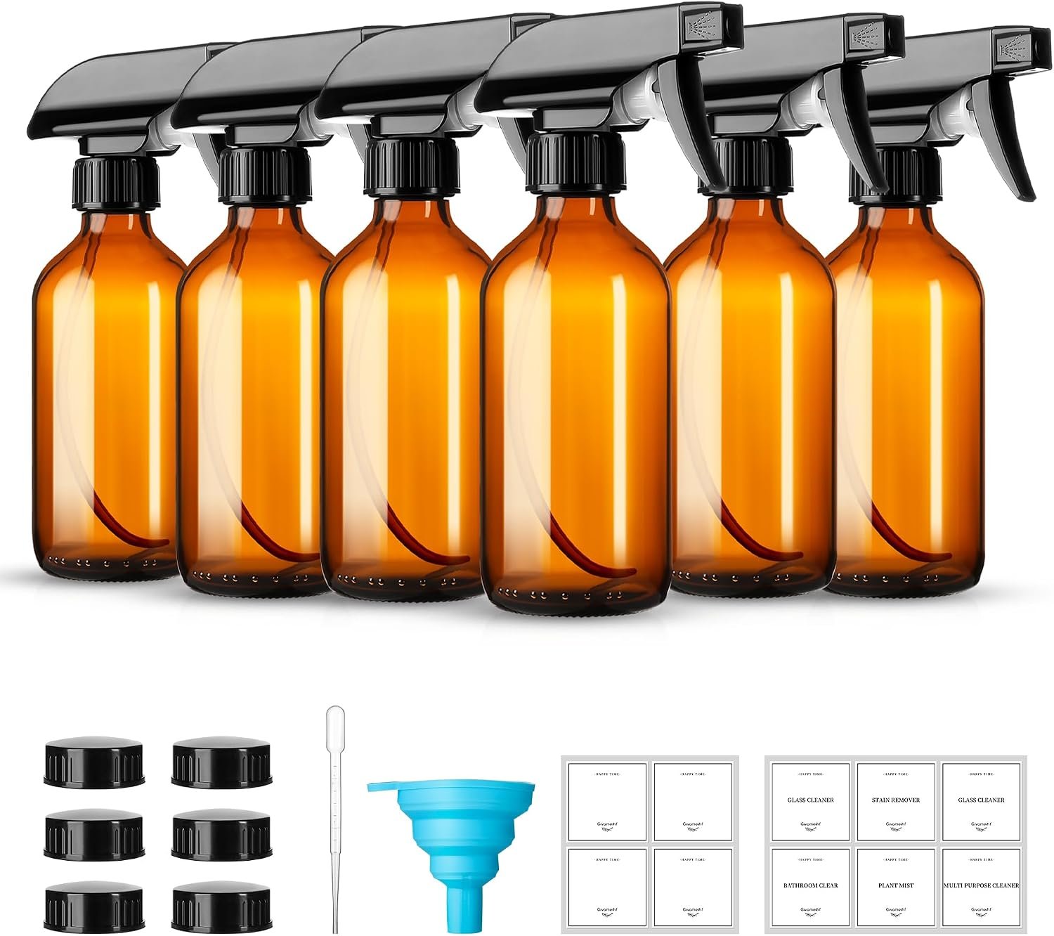 Vitreaux Amber Glass Spray Bottles 8oz Brown Glass Spray Bottles 6 Pack