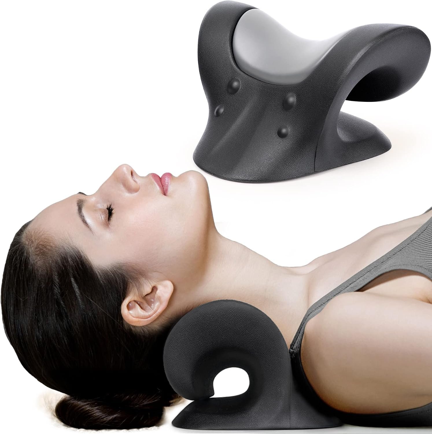 RESTCLOUD Comfortable Neck Stretcher for Neck Pain Relief, Neck and Shoulder Relaxer Cervical Traction Device for TMJ Pain Relief and Muscle Relax, Cervical Spine Alignment Chiropractic Pillow
