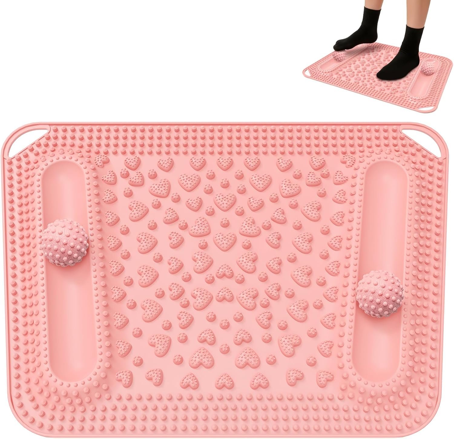 Foot Massage Mat & Foot Massage Balls, Spike Acupressure Reflexology Mat for Feet Pressure Point Stimulation, Silicone Massager Board Plantar Fasciitis Pain Stress Relief for Office Home Pink