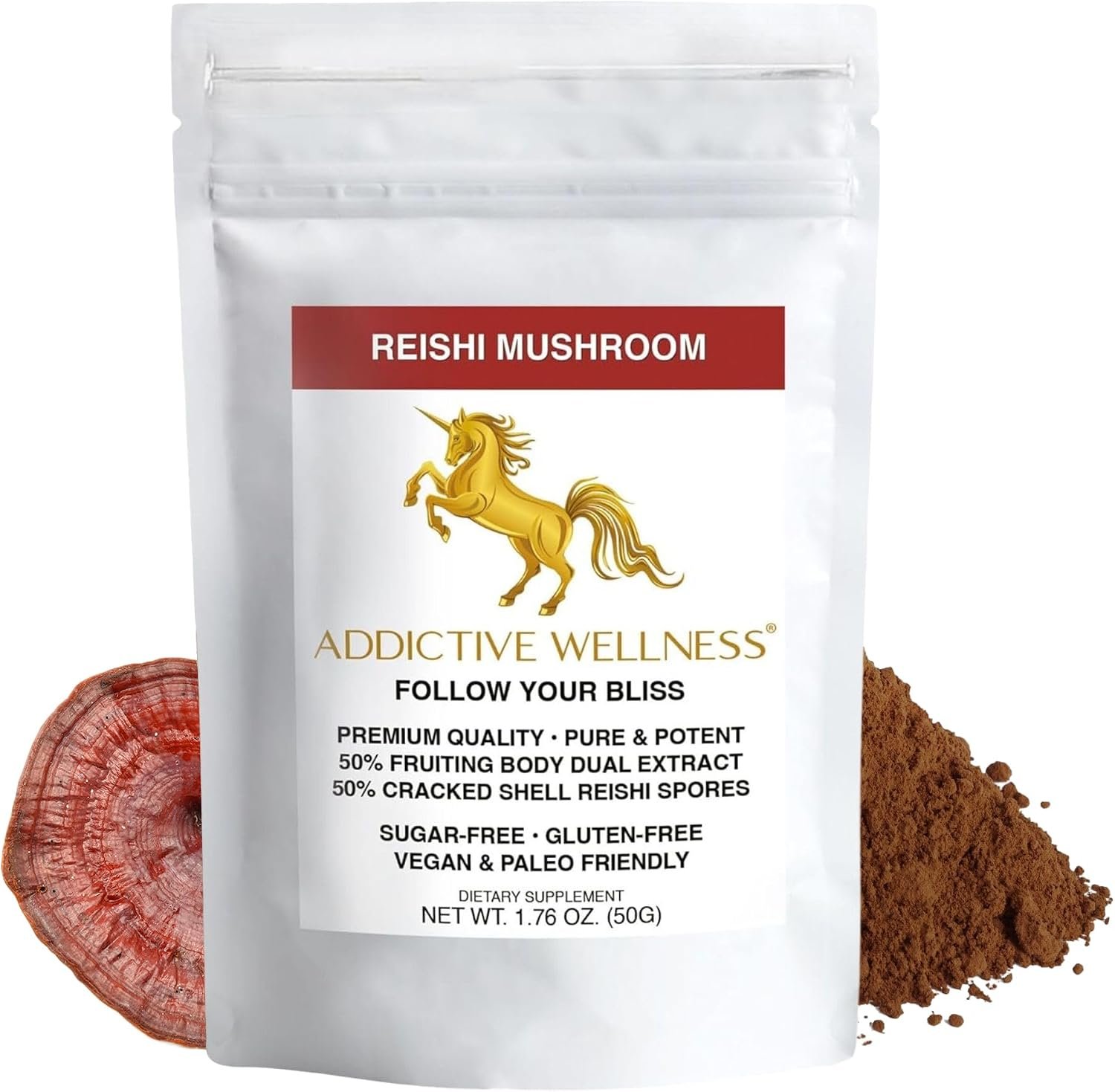 Addictive Wellness Reishi Mushroom + Spores Powder, Wildcrafted, 50g