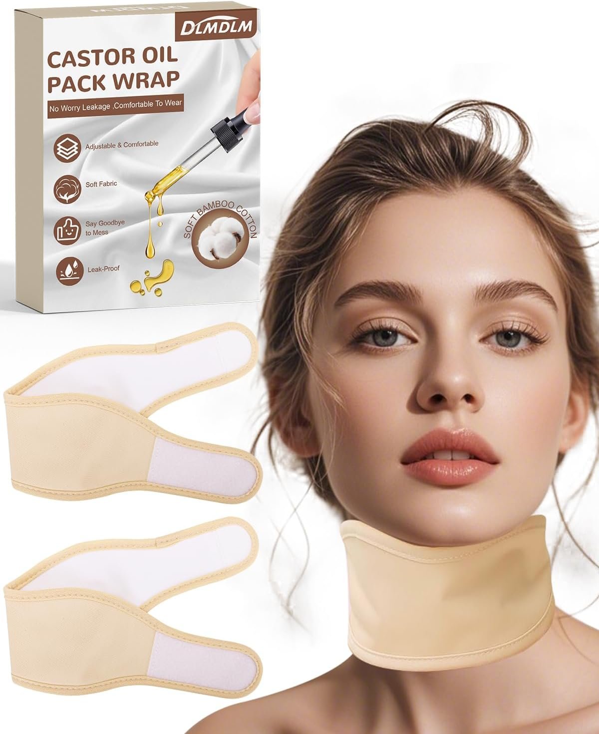 2 Pcs Castor Oil Neck Pack Wraps, Reusable Orangic Castor Oil Compress Pack Wrap for Thyroid, Less Mess Comfort Fit