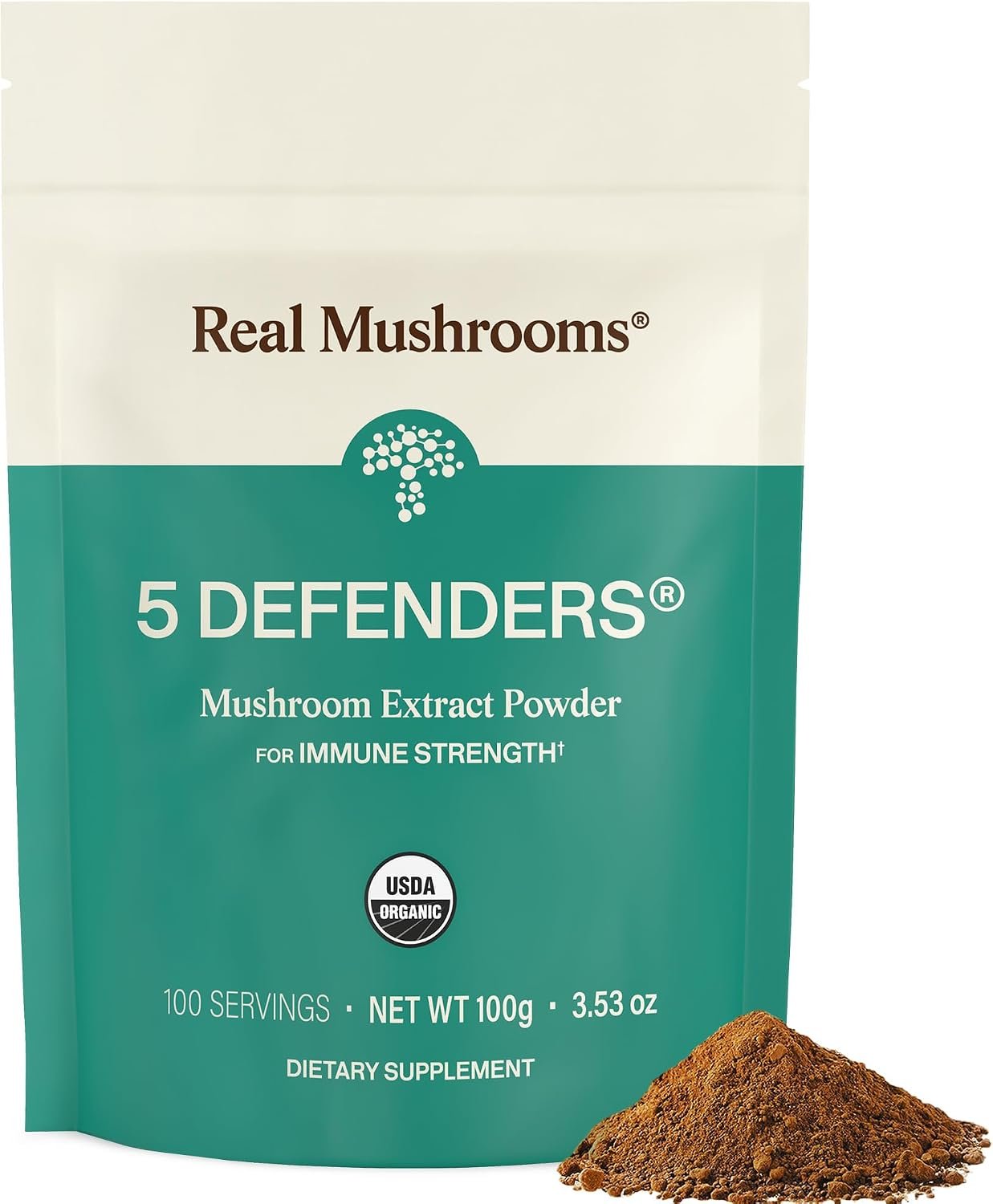 Real Mushrooms 5 Defenders Mushroom Complex Powder, 100 Servings