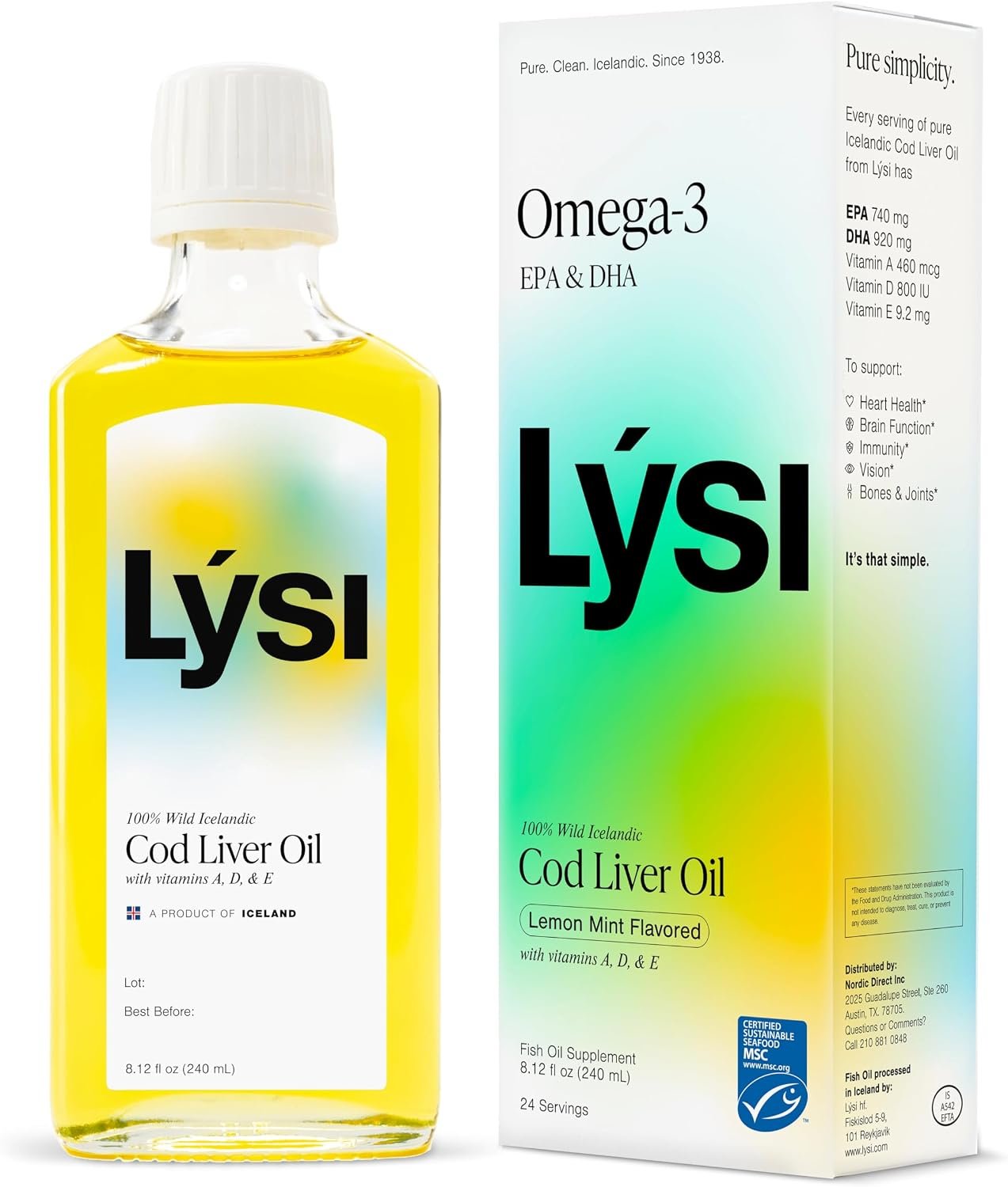 LYSI Icelandic Cod Liver Oil Liquid Supplement, Mint, 8.12 fl oz