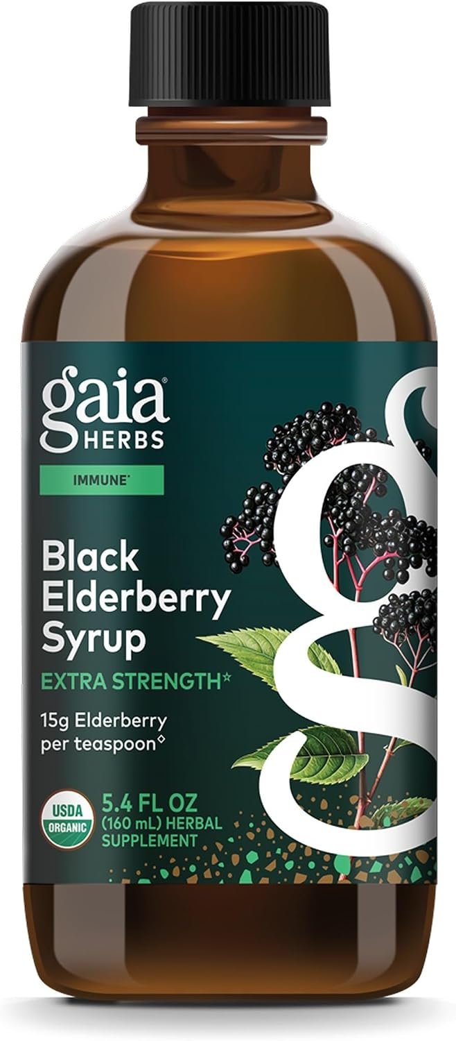 Gaia Herbs Black Elderberry Syrup, 5.4 Fl Oz, About 32 to 128 Servings