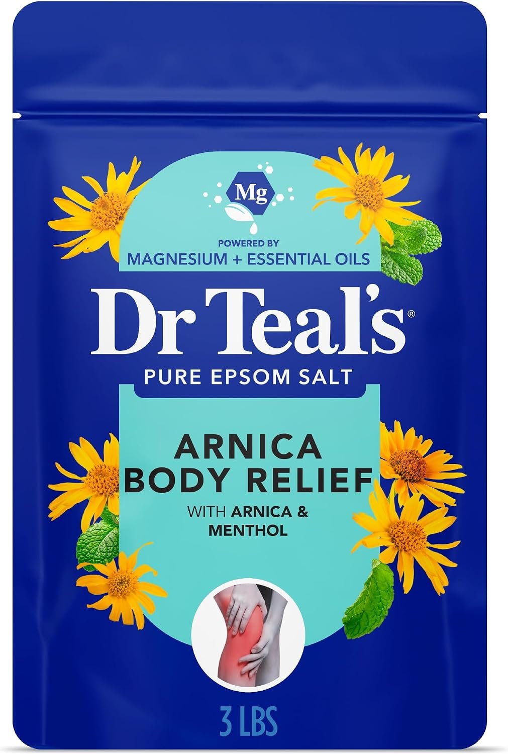 Dr Teal’s Arnica Body Relief Epsom Salt Magnesium Soak with Menthol & Essential Oils, Muscle Recovery, 3 lbs