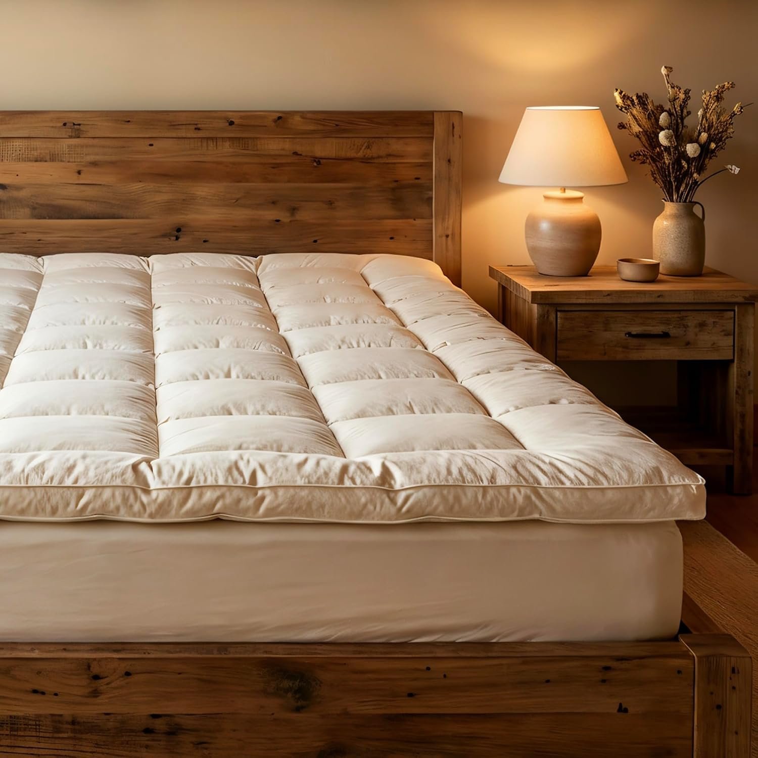 100% Merino Wool Mattress Topper for Back Pain Relief Natural Handmade Merino Wool Pad 1 Inch Thick Cooling Breathable with 2 Elastic Straps, Ivory Crib 28×51 Inches