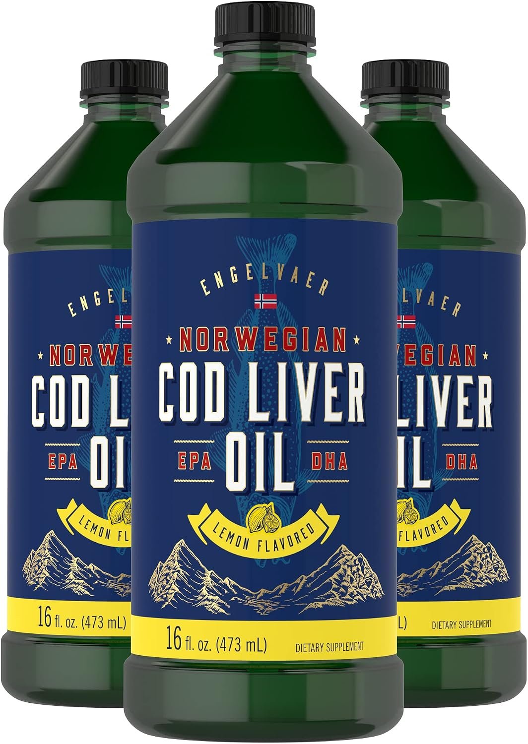 Carlyle Cod Liver Oil Liquid | 16 fl oz | Pack of 3 Bottles | Lemon Flavor