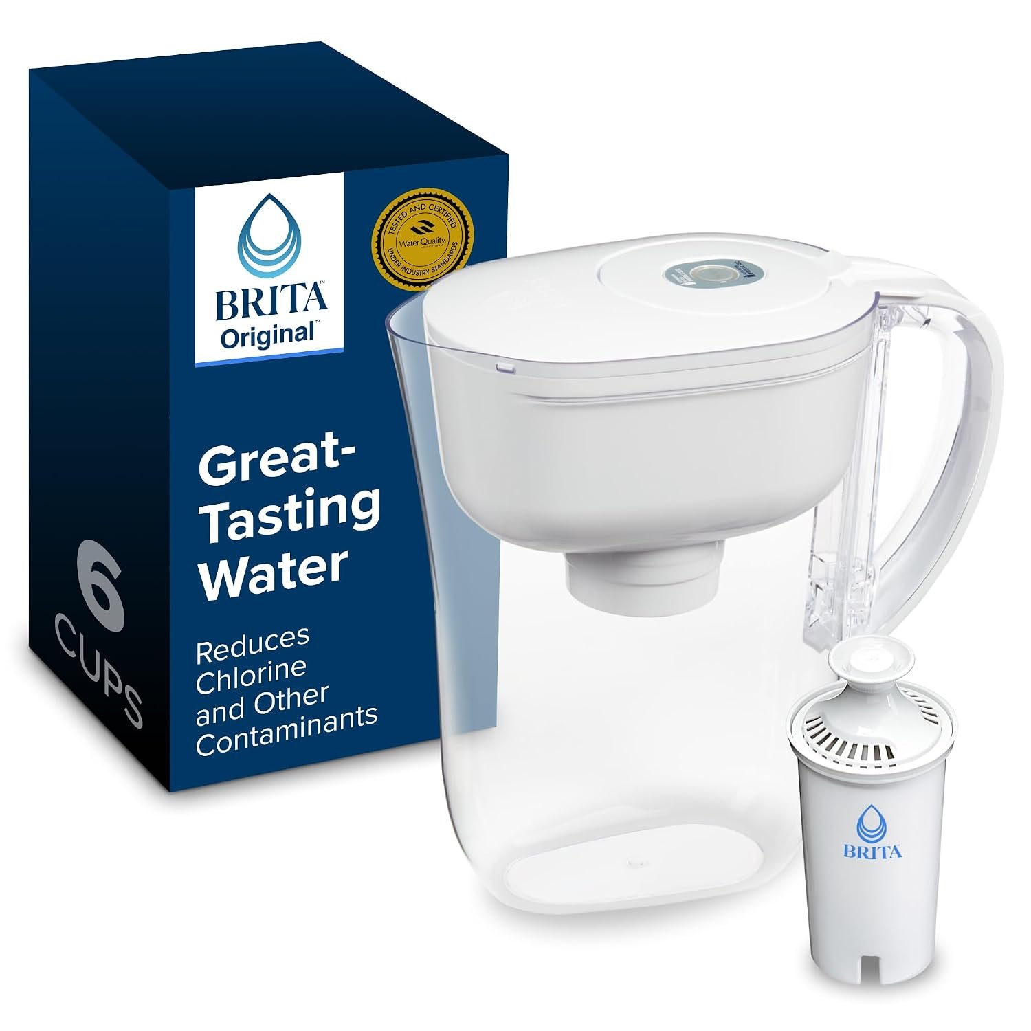 Brita Small 6-Cup Water Filter Pitcher, Includes 1 Filter, White