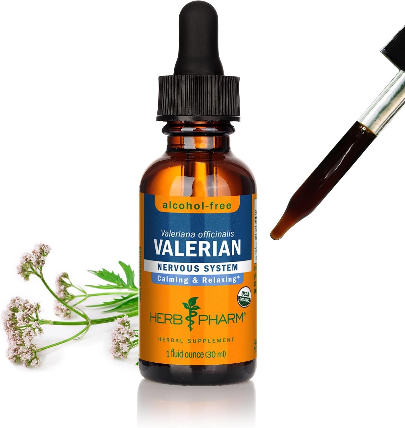 Herb Pharm Valerian Alcohol-Free Extract: Organic Liquid Glycerite for Sleep & Relaxation, Calming Nighttime Sleep Support Supplement for Adults, Sugar-Free, Up to 6 Week Supply, 1 oz