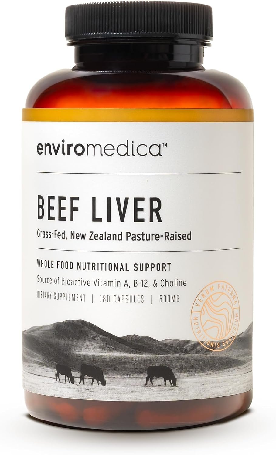 Enviromedica Grass Fed Beef Liver Capsules, Freeze-Dried, 180 Count