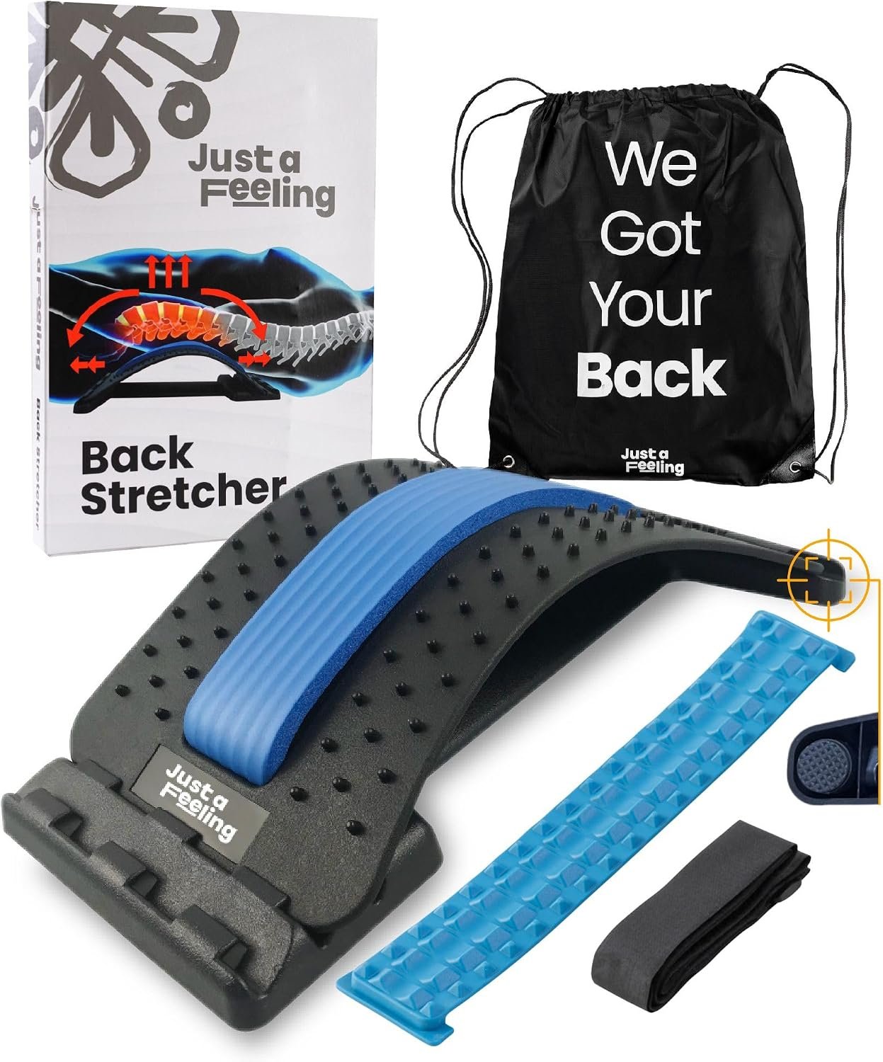 Just A Feeling Back Stretcher Lower – Lumbar Support & Back Cracker w/Silicone & Foam Pads – Spinal Decompression Device for Sciatica, Herniated Disc, Back Popper for Back Pain w/Chair Strap