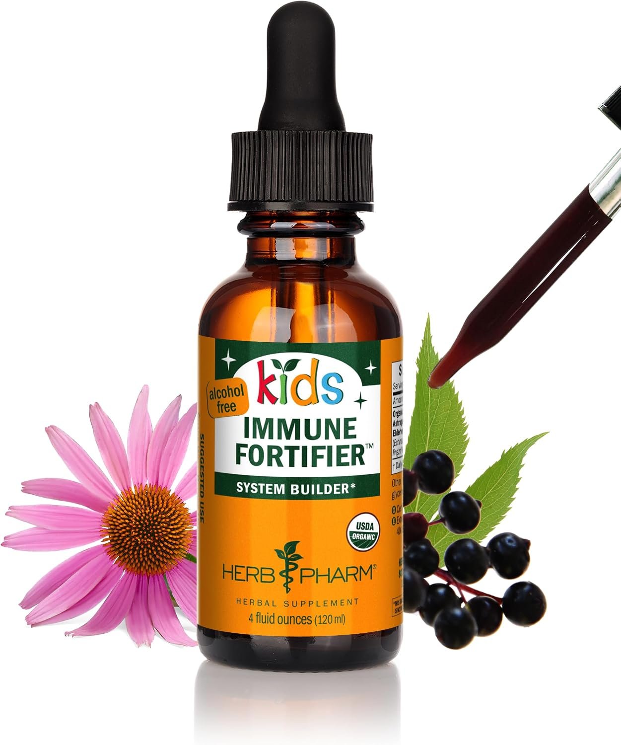 Herb Pharm Kids Immune Fortifier: Alcohol-Free Organic Immunity Supplement with Elderberry & Echinacea, Liquid Herbal Formula, 1 oz