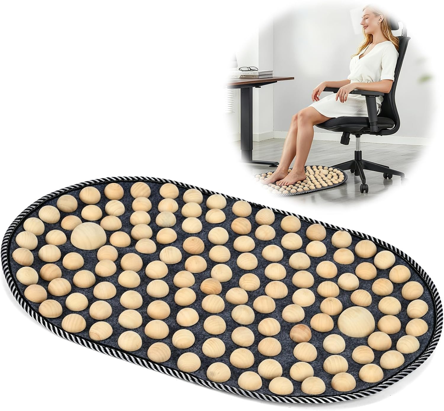 Wooden Acupressure Foot Massager Mat, Acupuncture Mat for Pain & Stress