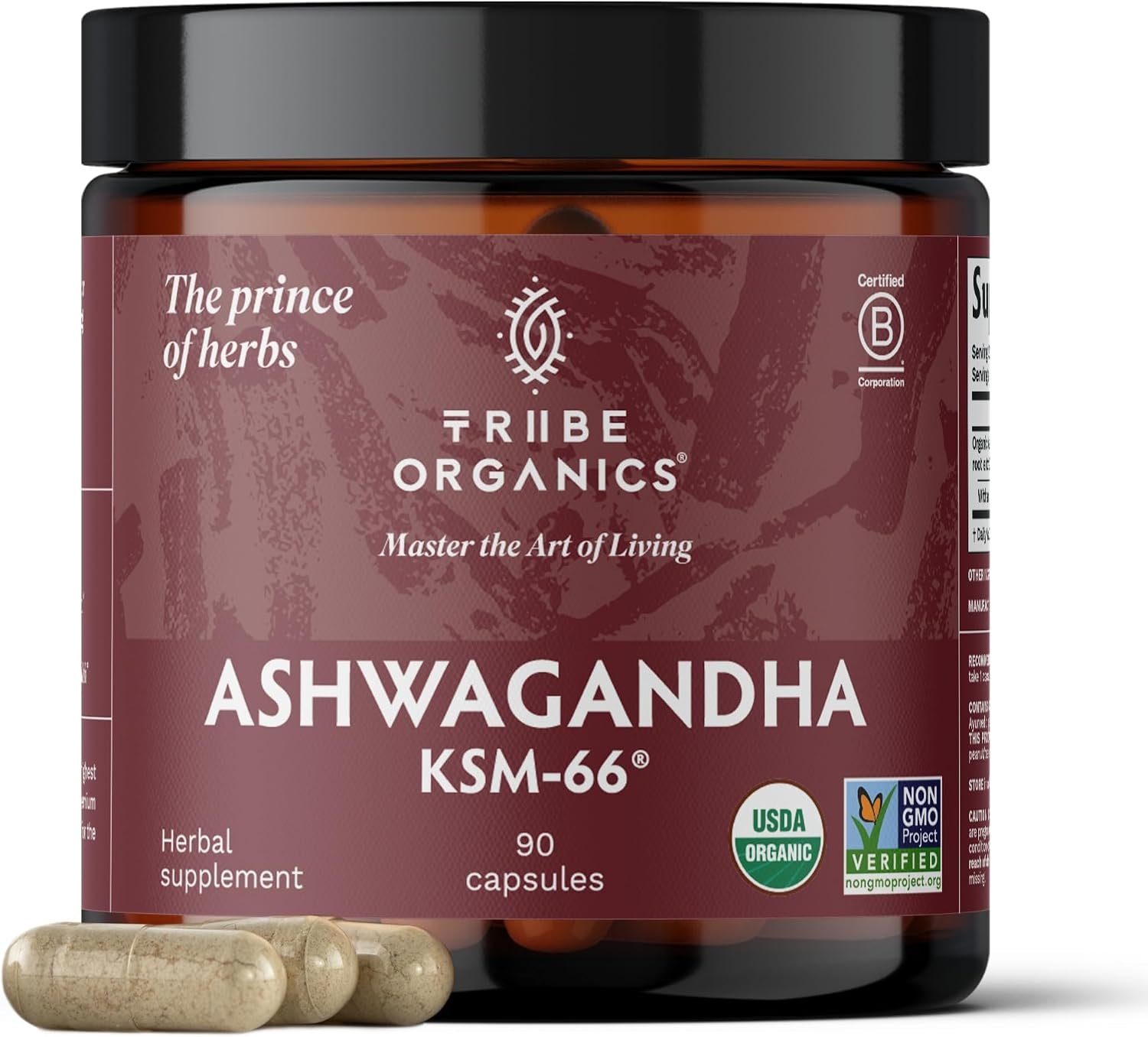 TRIBE ORGANICS Ashwagandha KSM 66 Organic Stress Support Supplement, 90ct