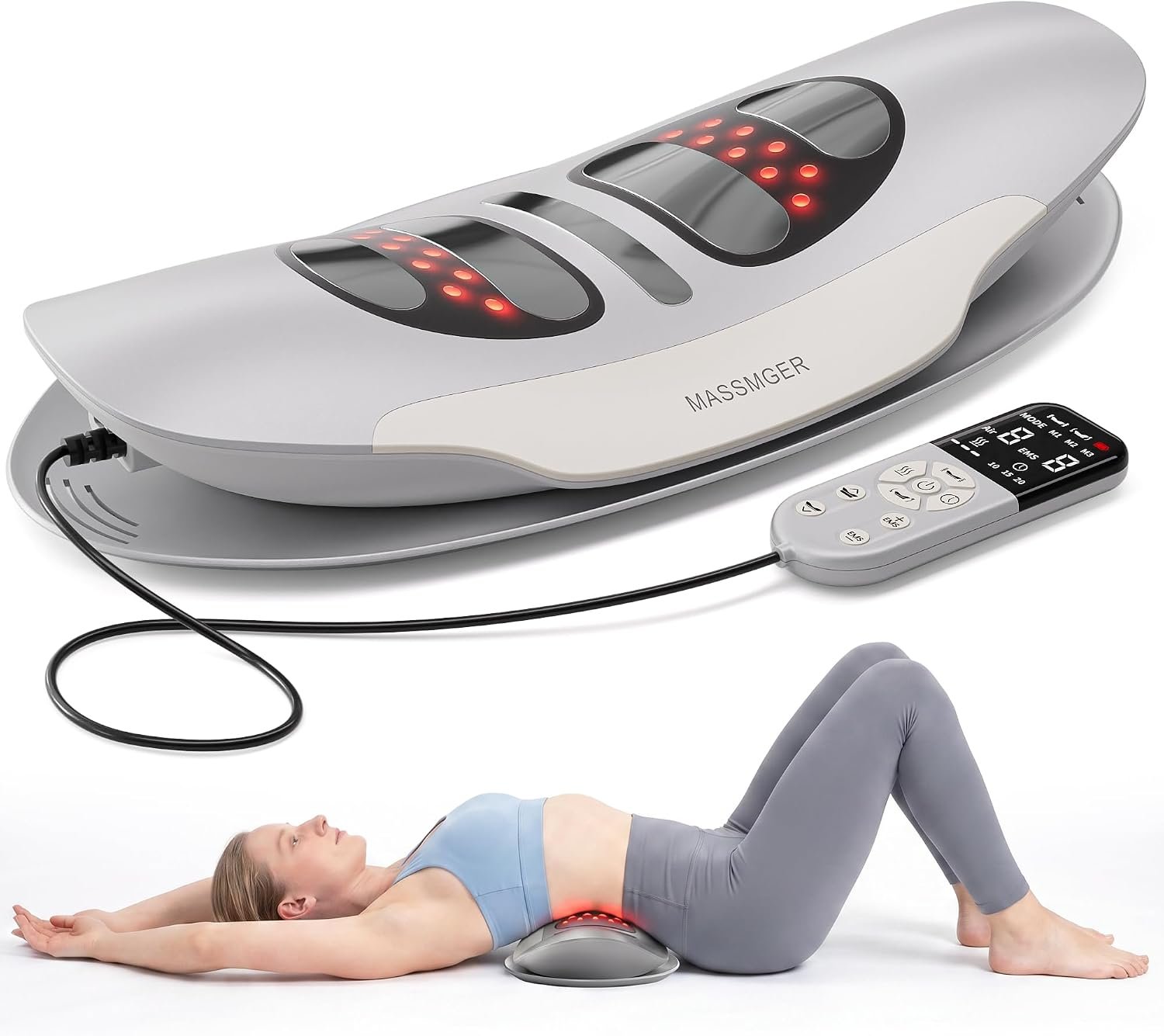 Electric Lumbar Traction Device, Smart Lower Back Massager with Heat