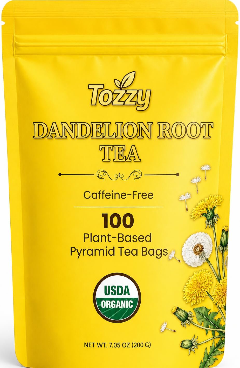 Tozzy Organic Dandelion Tea – 100 Count, Plant-Based Pyramid Tea Bags – Packaging May Vary