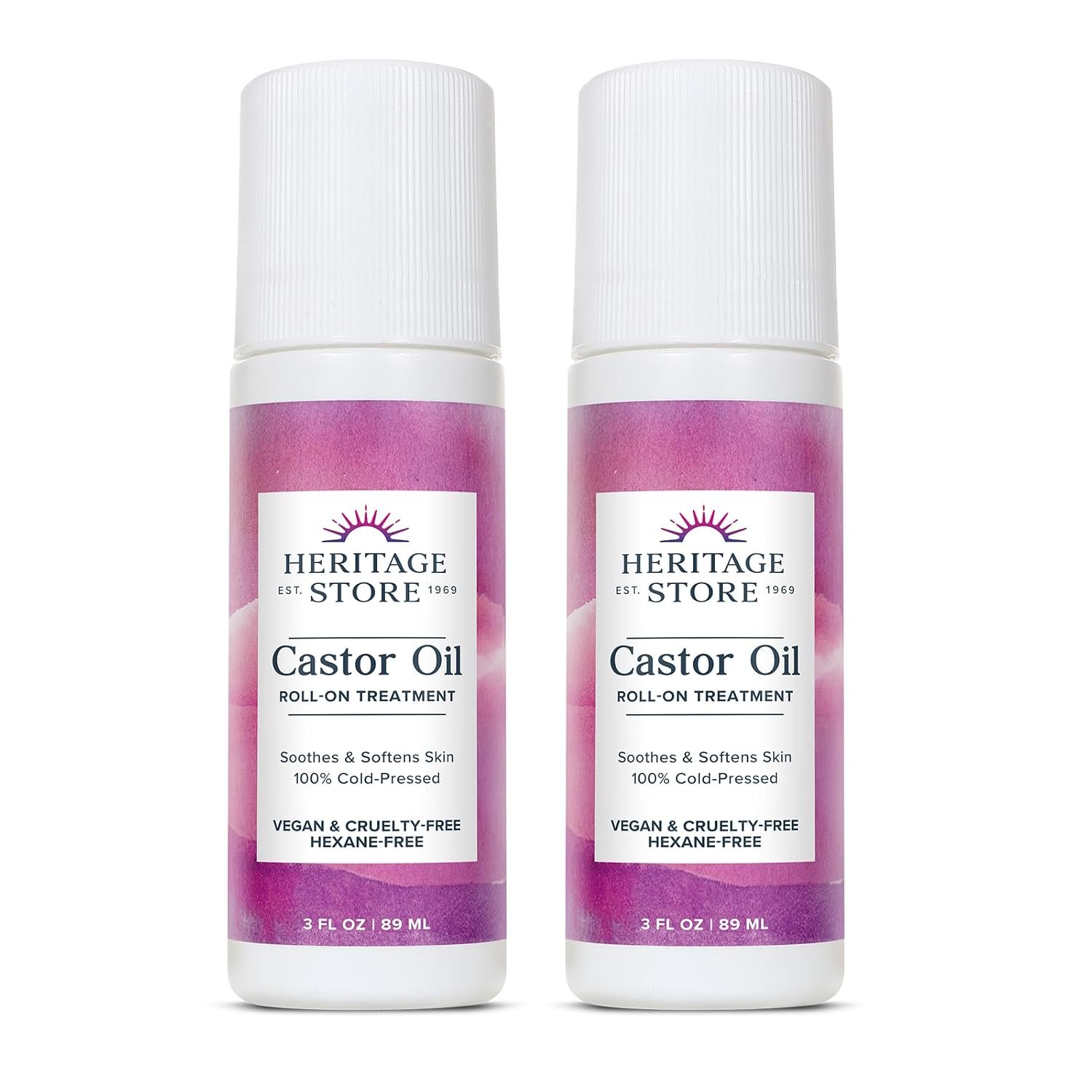HERITAGE STORE Castor Oil Roll On, 3oz 2 Pack