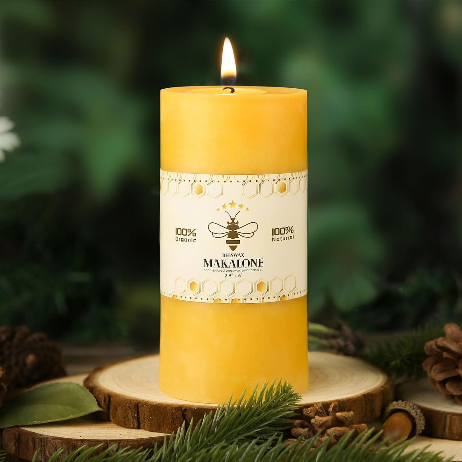 Natural Beeswax Pillar Candles, Non Toxic, 2.8×6 inch,1 Pack,95 H Long Burn