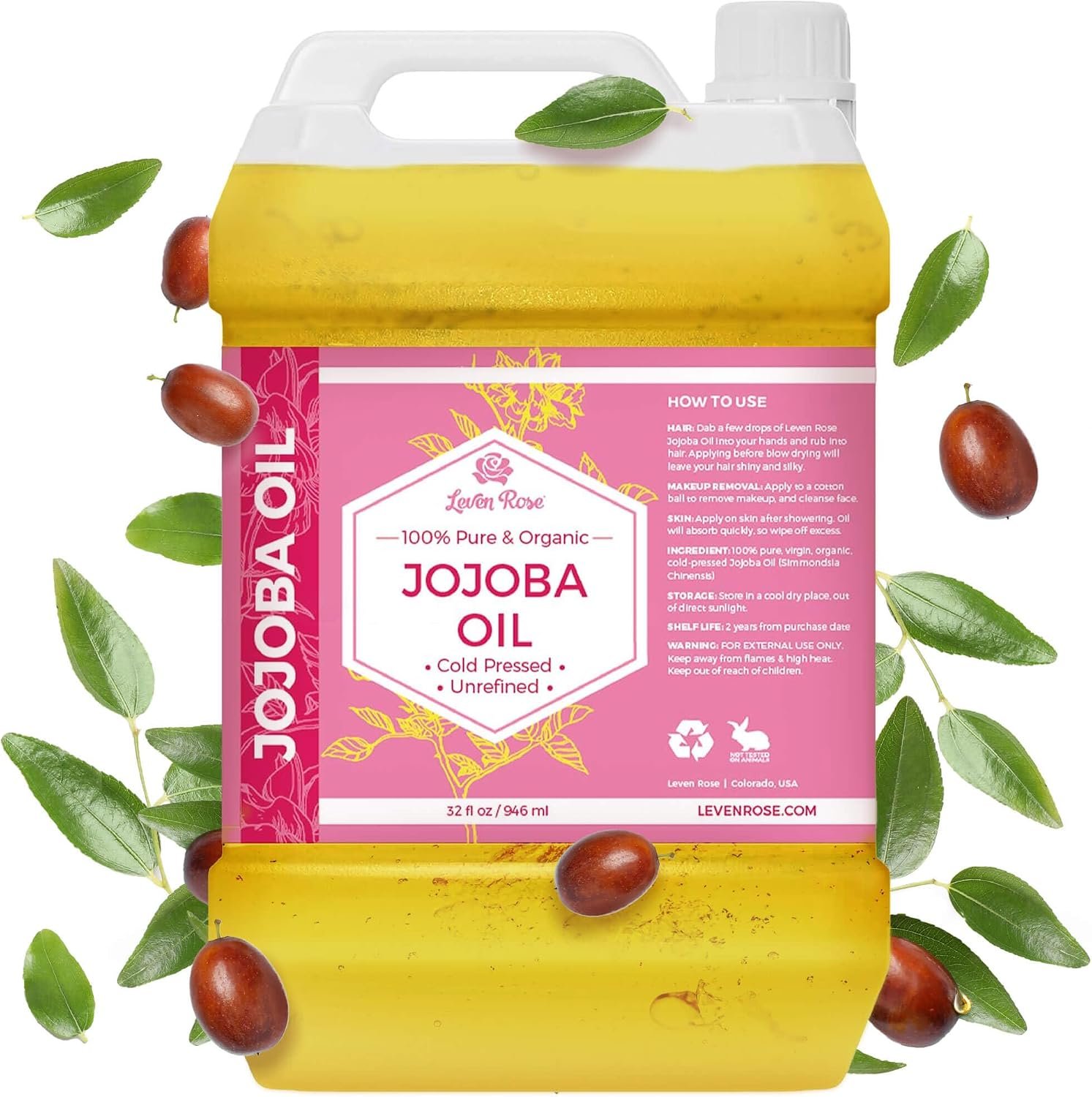 Leven Rose Organic Jojoba Oil Bulk 32 oz