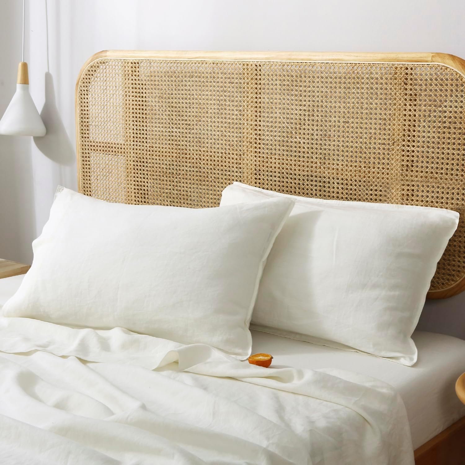 S VICTORY SYMBOL 100% Organic Linen Pillowcases 1 Pair 20″x30″,French Natural Flax Soft Basic Washed Pillowcase Creamy-White,Standard(Queen) Size