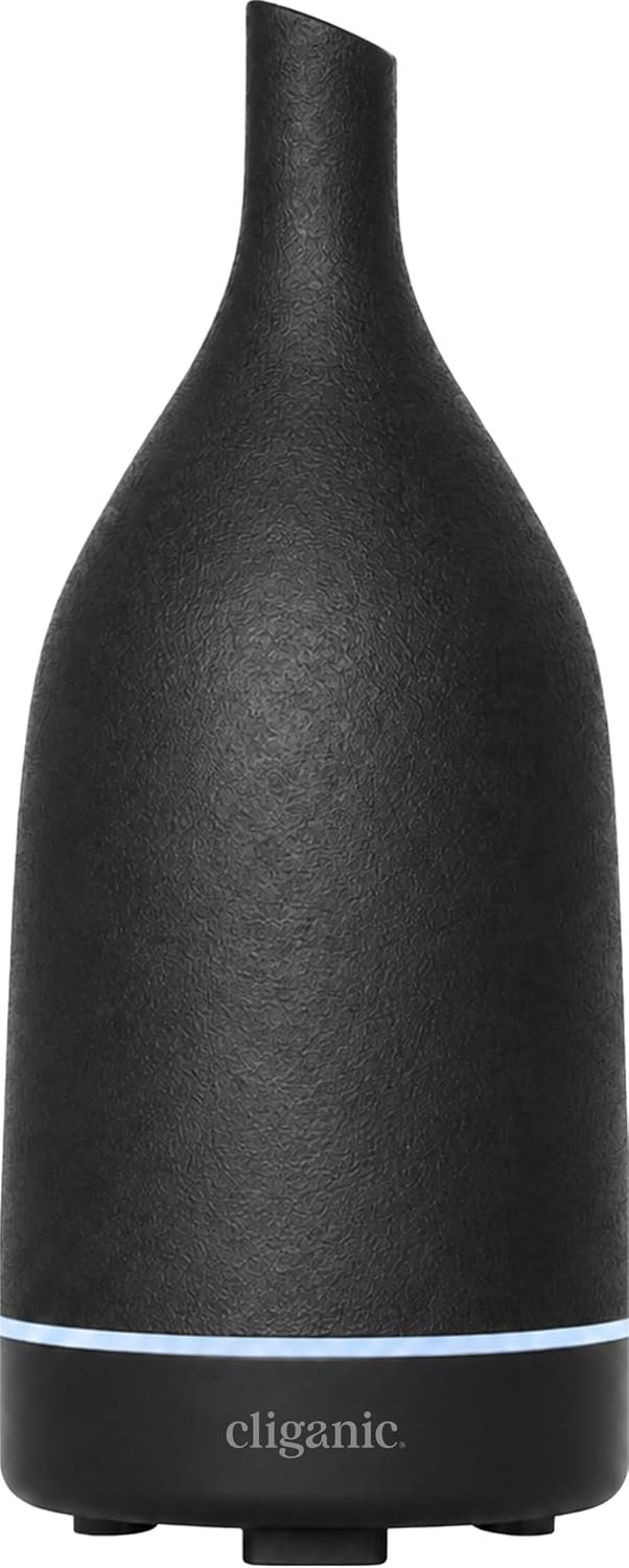 Cliganic Ceramic Aromatherapy Diffuser for Essential Oils (Black) – 7 Color Lights, Cool Mist, Auto Shut Off for Home & Office