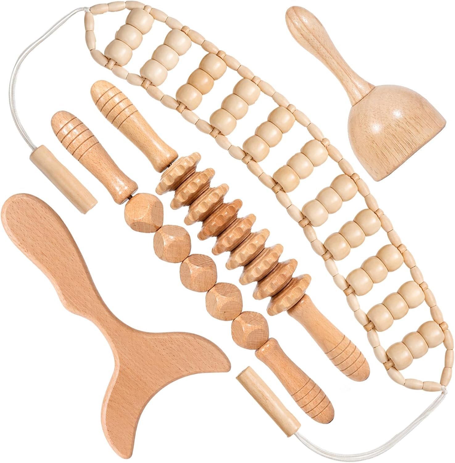 Wood Therapy Massage Tools, Wooden Lymphatic Drainage Massage Tool Set for Body Sculpting, Anti-Cellulite Massager Kit for Muscle Relaxation, Maderoterapia Body Contouring Tools (5pcs)