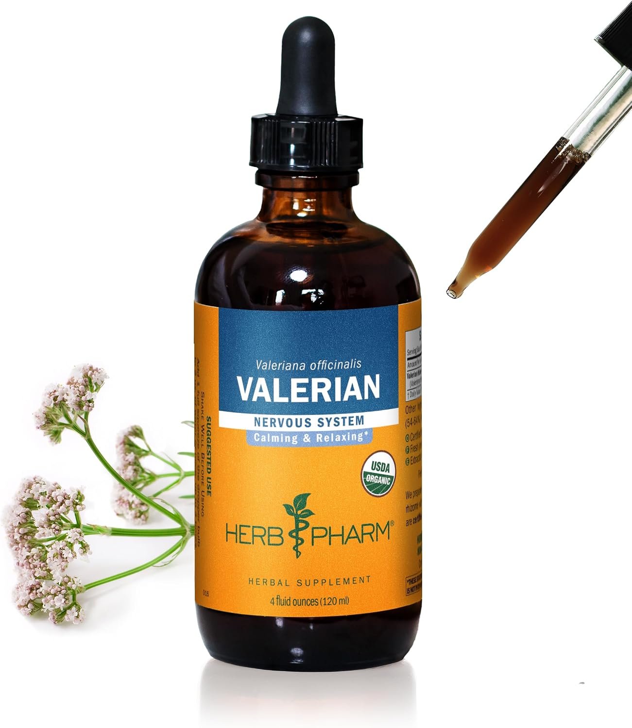 Herb Pharm Valerian Liquid Extract: Organic Calming Valerian for Sleep & Relaxation, Fast-Absorbing, Sugar-Free Liquid Herbal Supplement with Valerian Root & Rhizome, Up to ~12 Week Supply, 4 oz