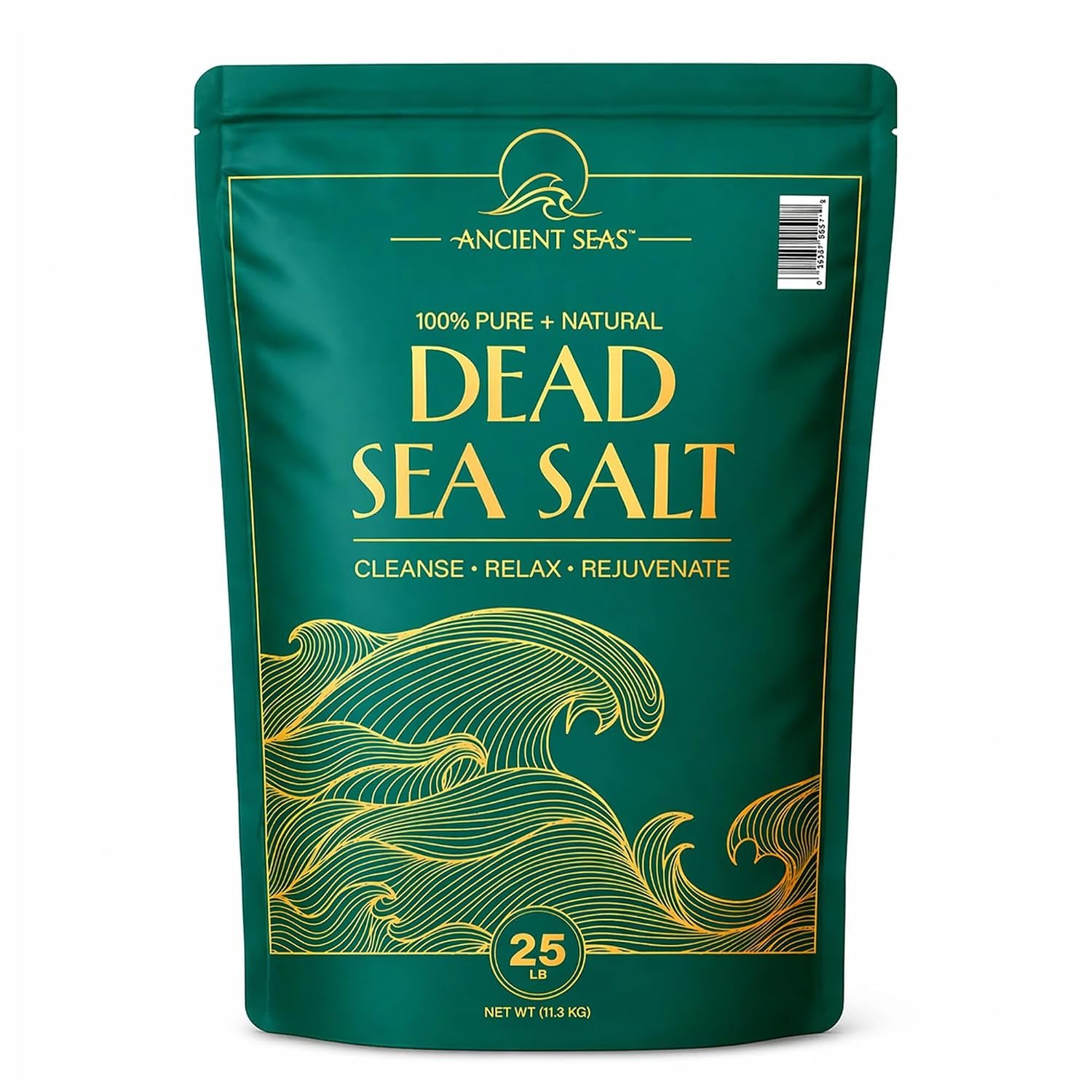 Ancient Seas Dead Sea Salt Bulk 25 lb, Fine Grain, USP Grade, Fragrance-Free Therapeutic Mineral Bath Salt for Soaking, Foot Soaks & Exfoliating Scrubs