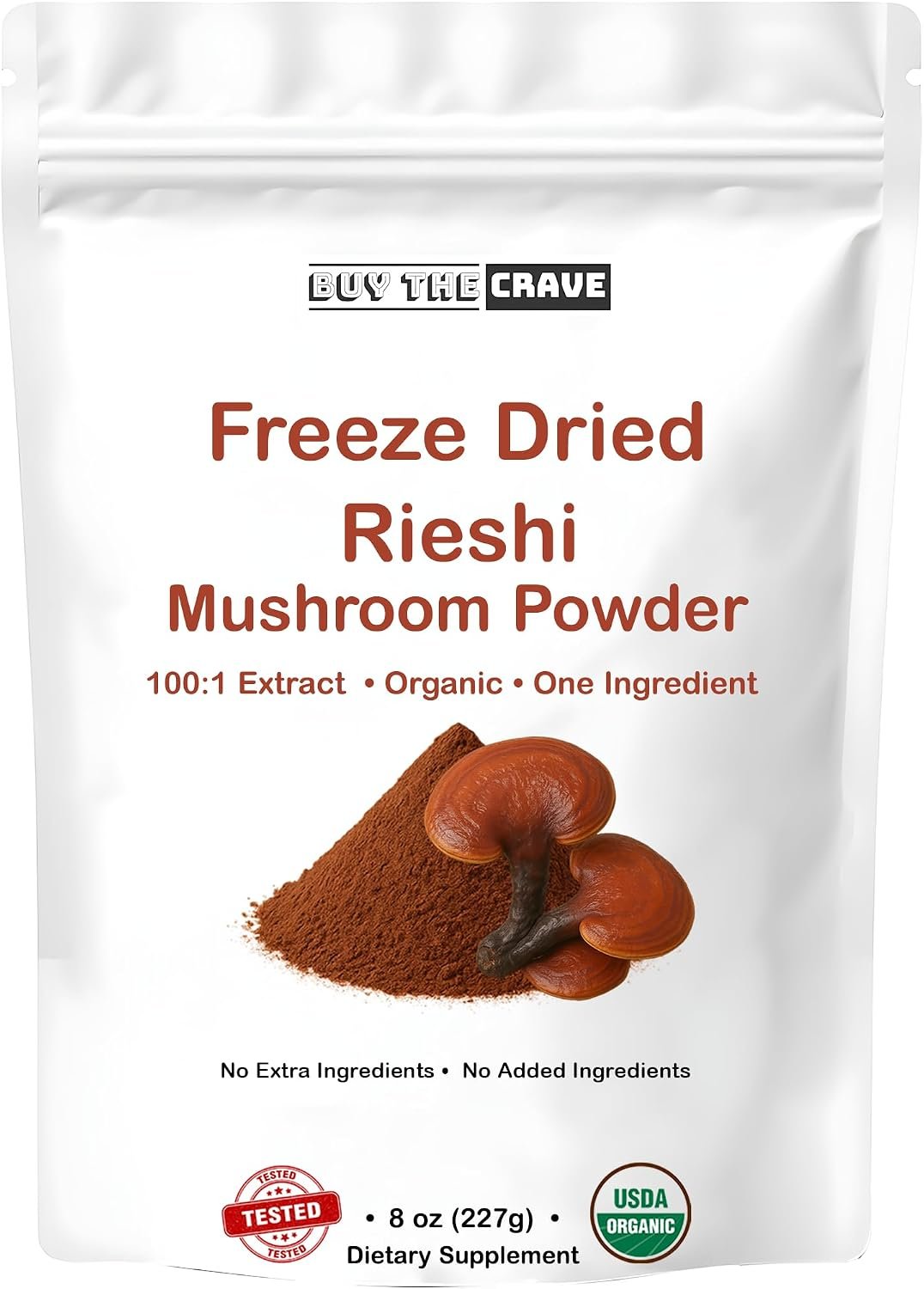 Freeze-Dried Reishi Mushroom Extract Powder 100:1 Concentrate, 8 Ounces (227g), 454 Servings, Wild-Harvested Fruit Body, Dual-Phase Extraction, Vegan, Non-GMO, Gluten-Free